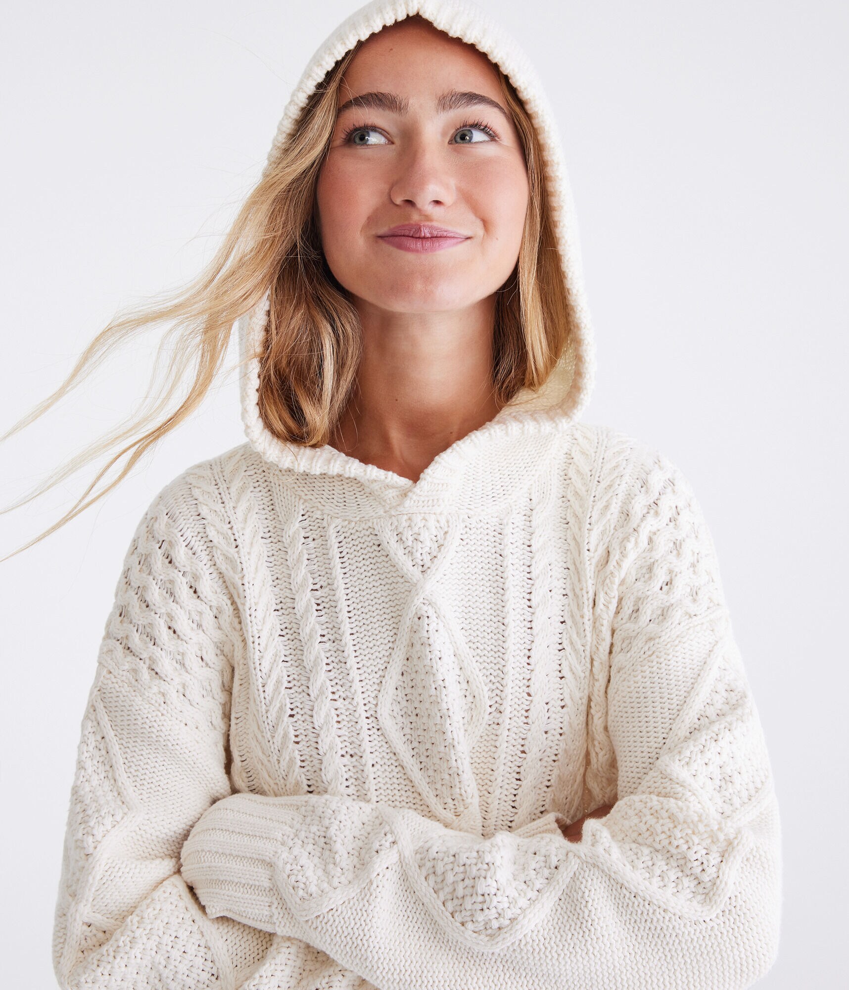 Oversized Hooded Cable Sweater