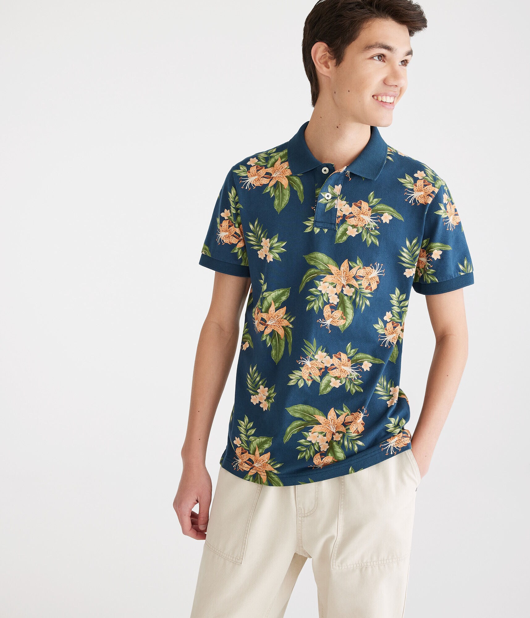 Tropical Floral Print Jersey Polo