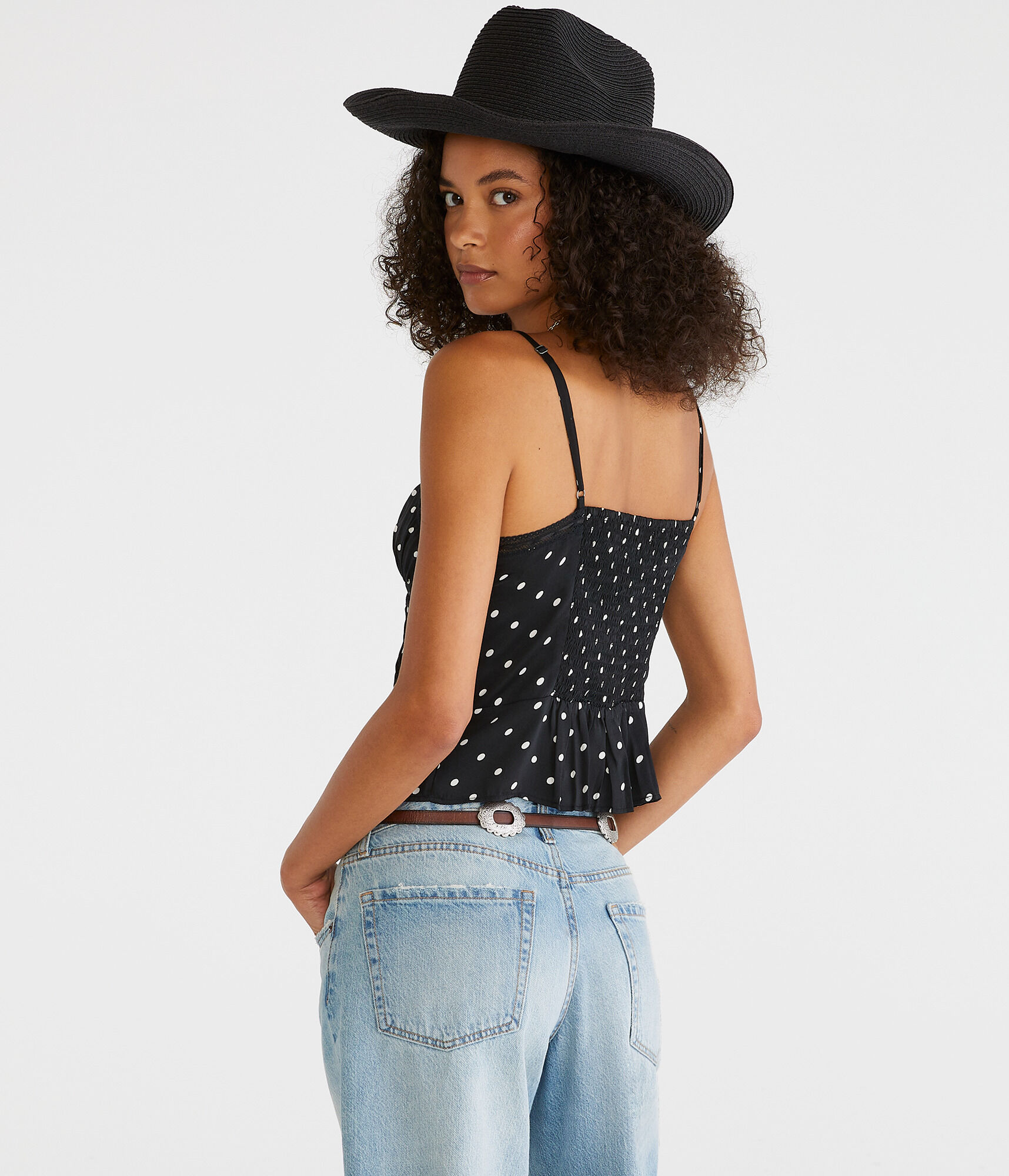 Polka Dot Satin Lace-Trim Cami