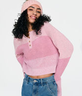 Striped Cropped Henley Sweater