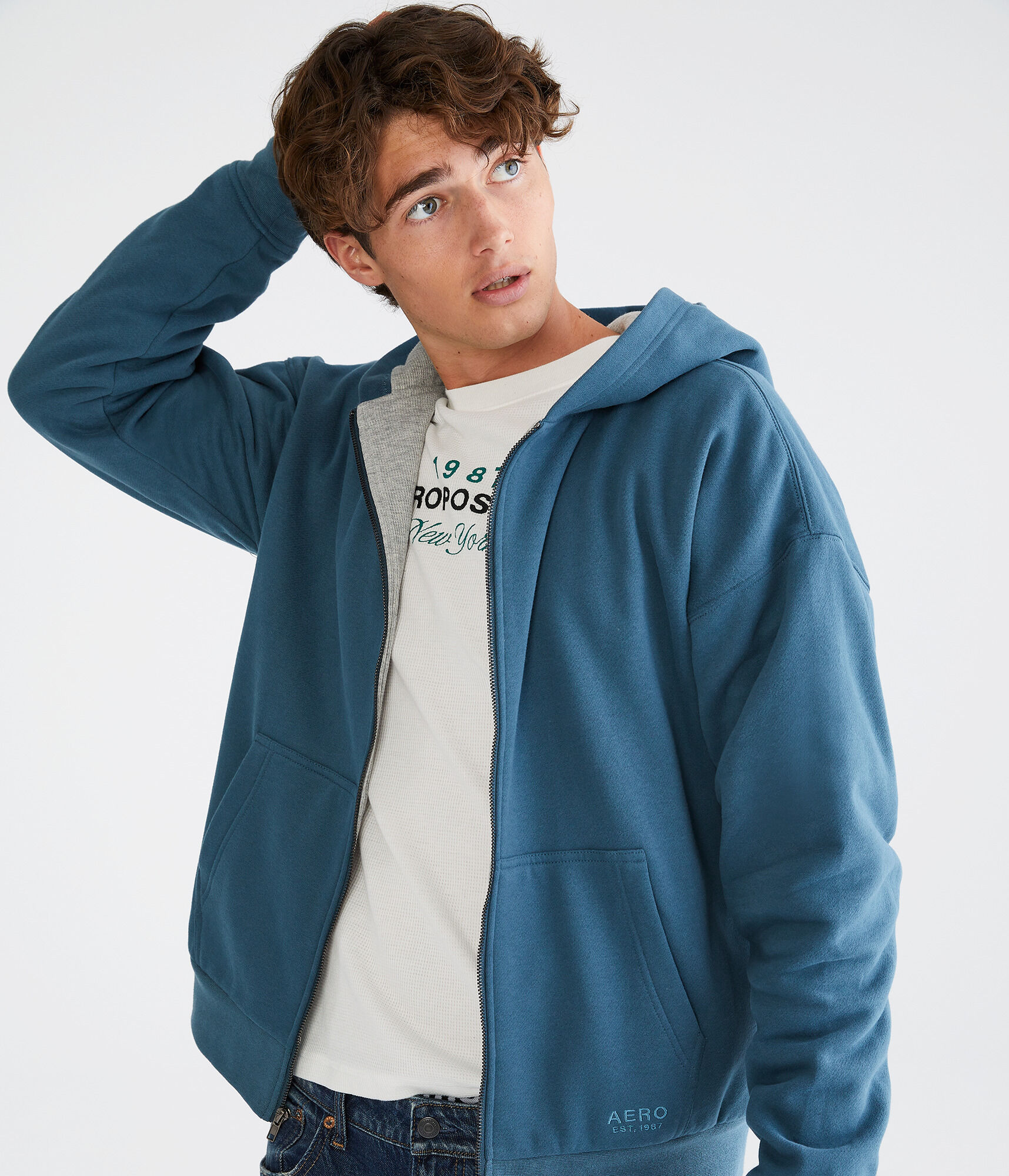 Solid Thermal Full-Zip Hoodie