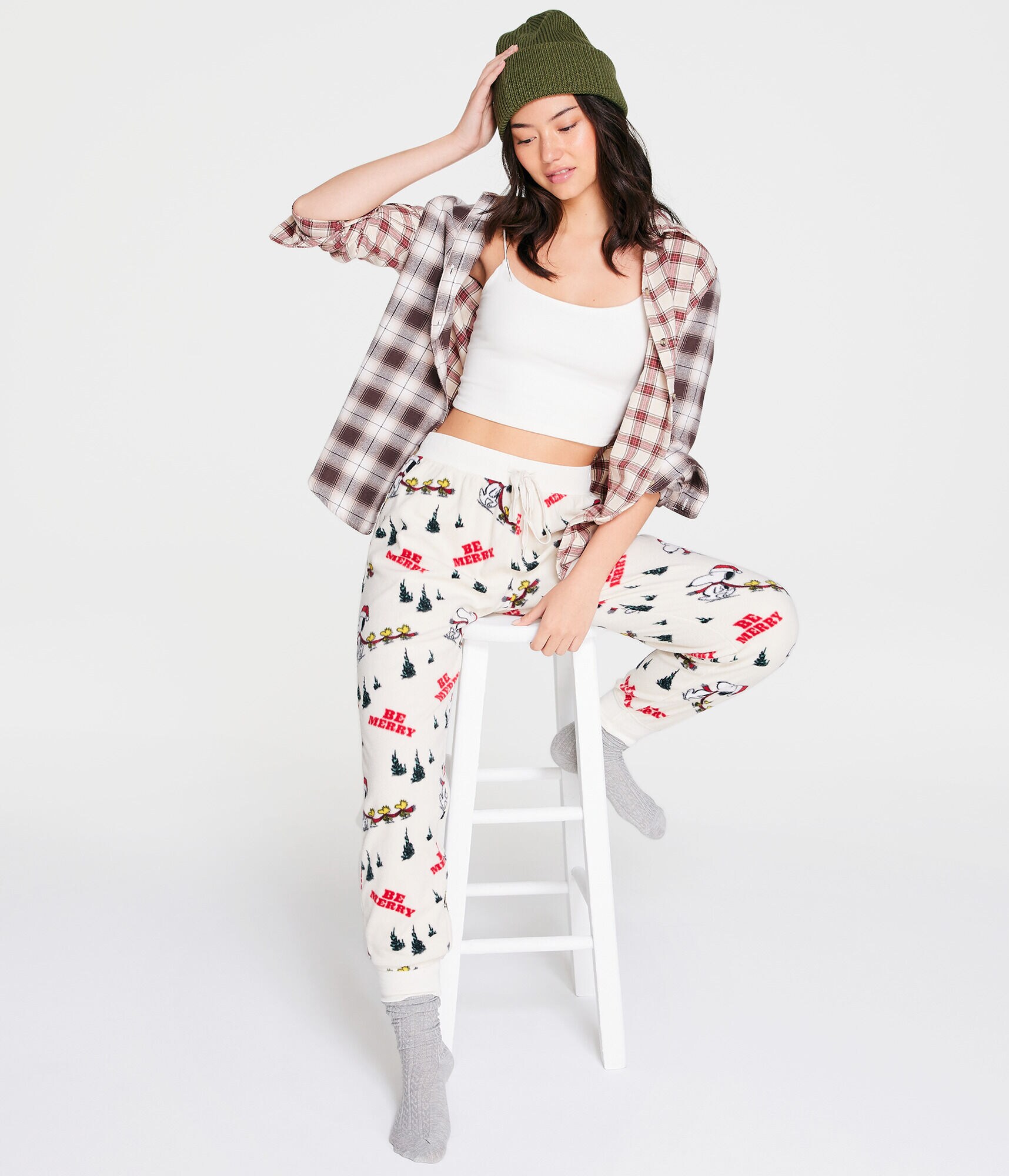 Snoopy Scarf High-Rise Polyfleece Sleep Joggers