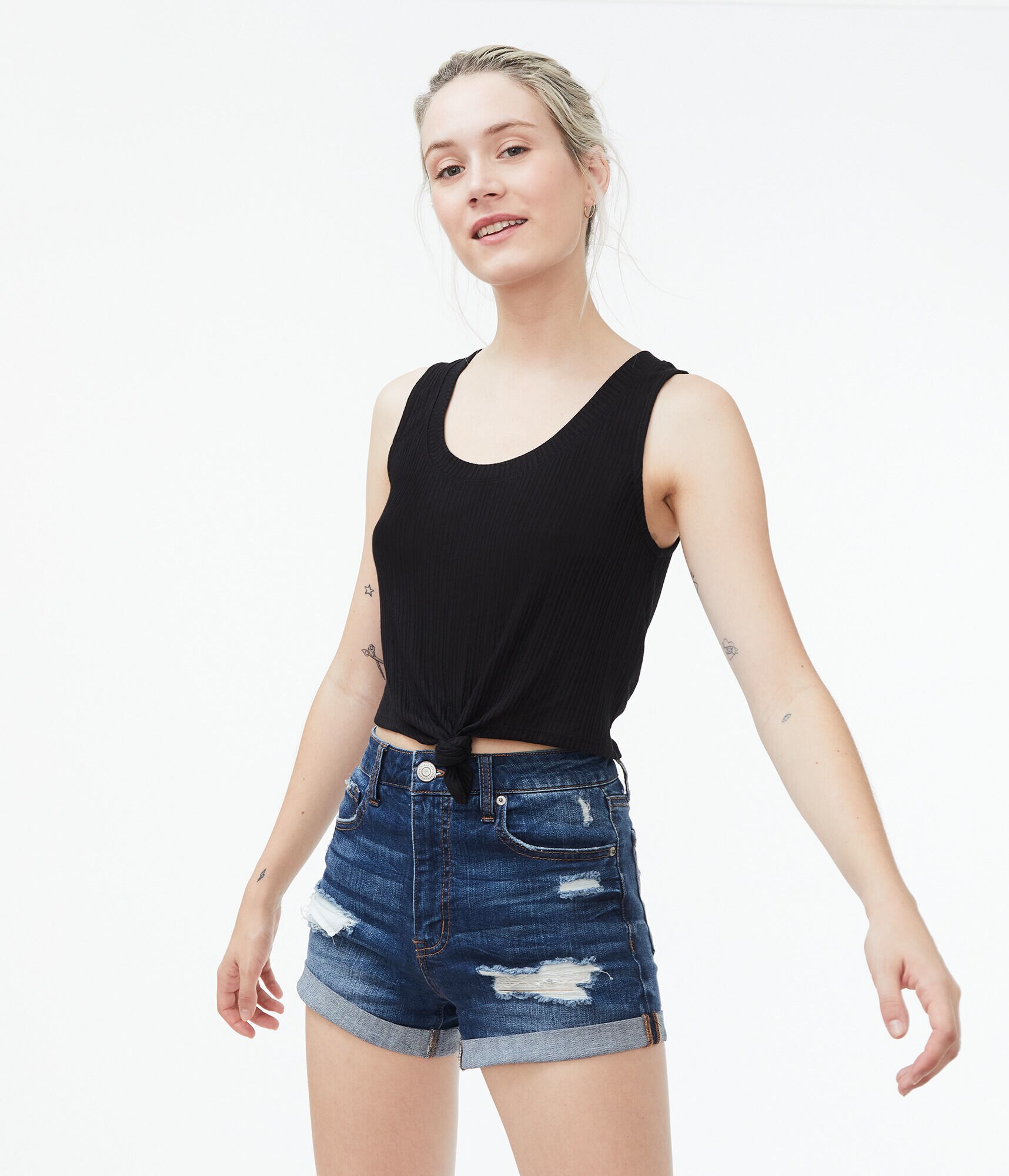Ribbed Tie-Front Cropped Tank