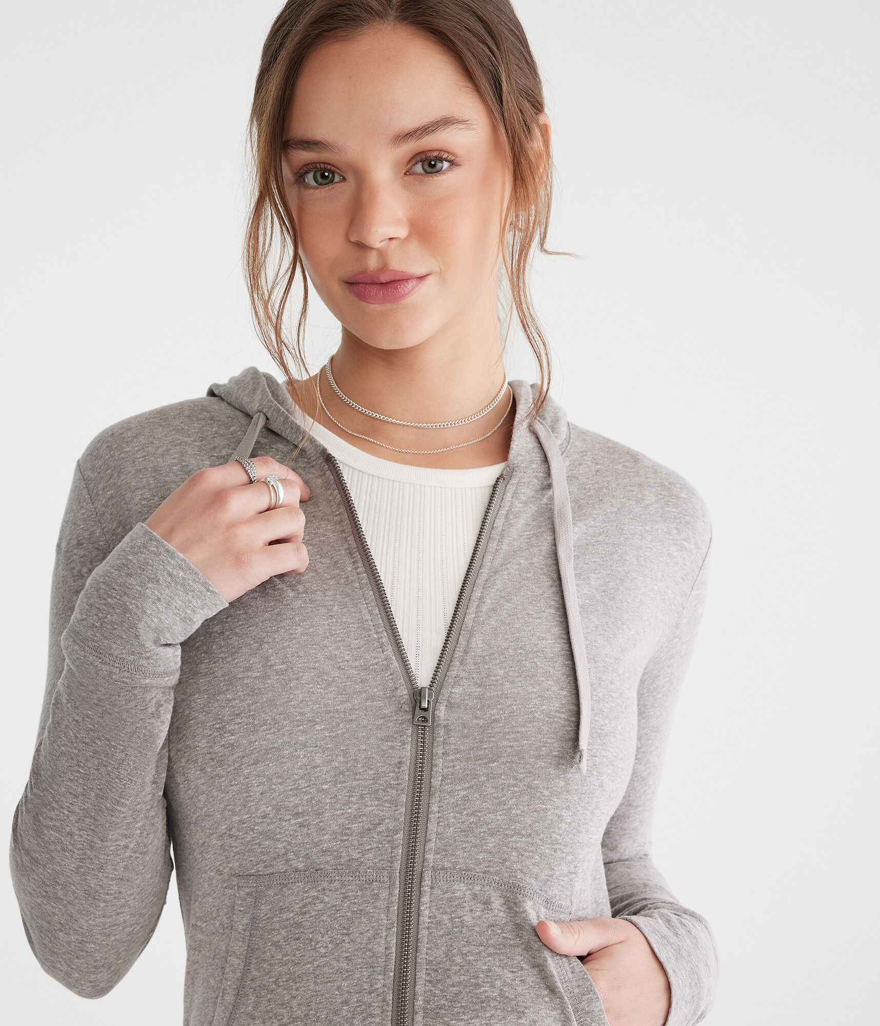 Solid Lightweight Full-Zip Hoodie