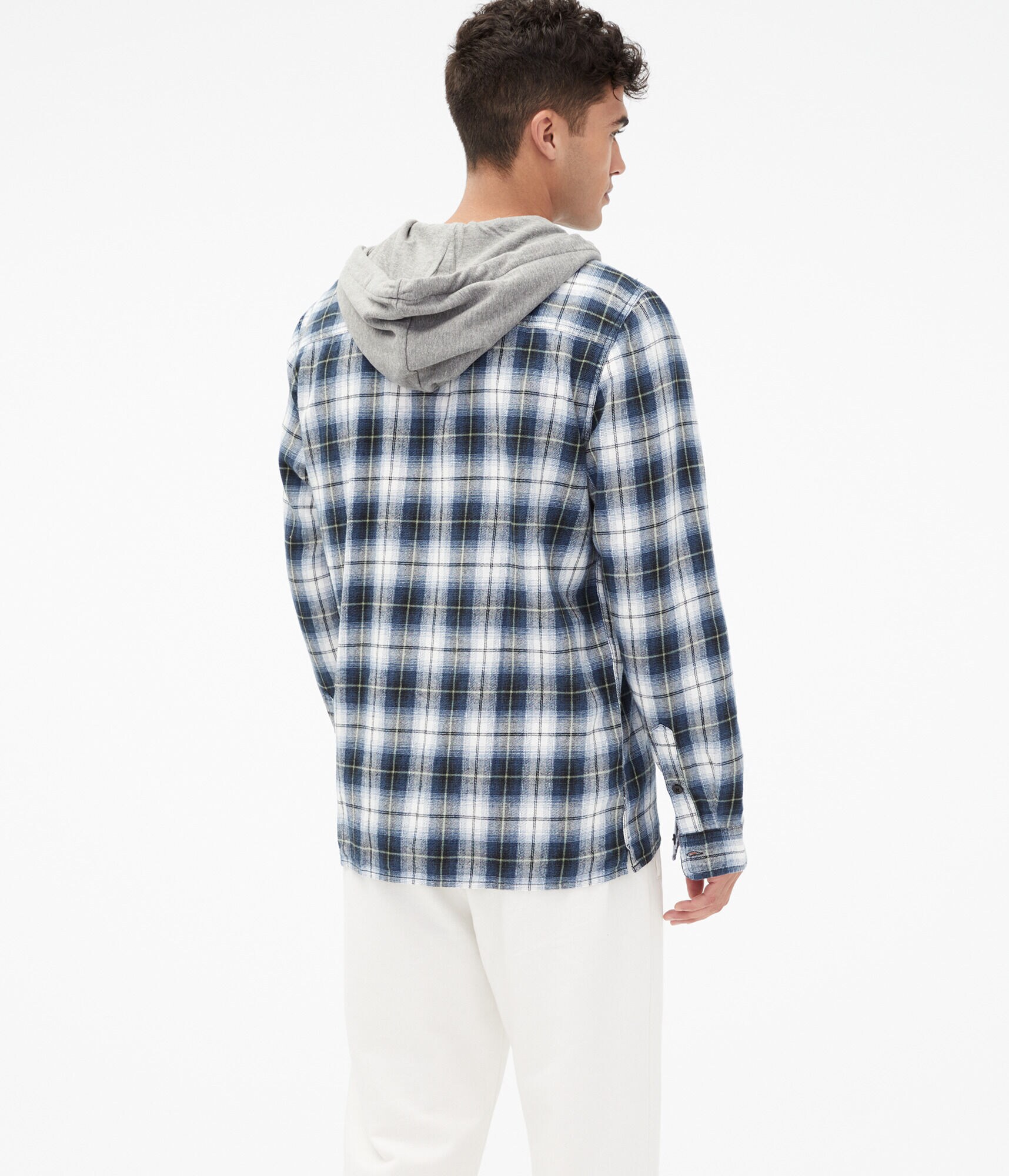 Long Sleeve Hooded Flannel Button-Down Shirt