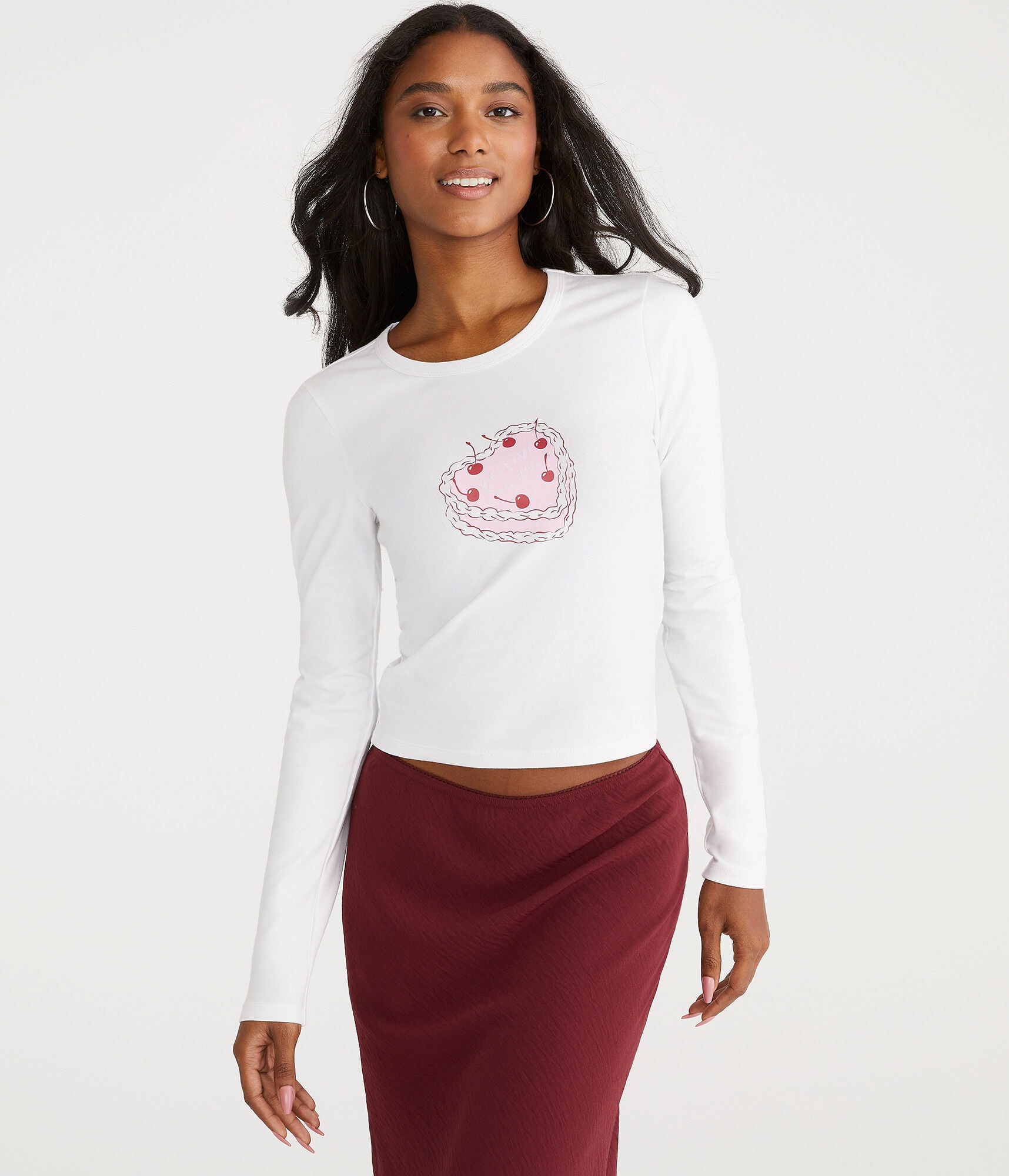 Long Sleeve Cherry Cake Graphic Baby Tee