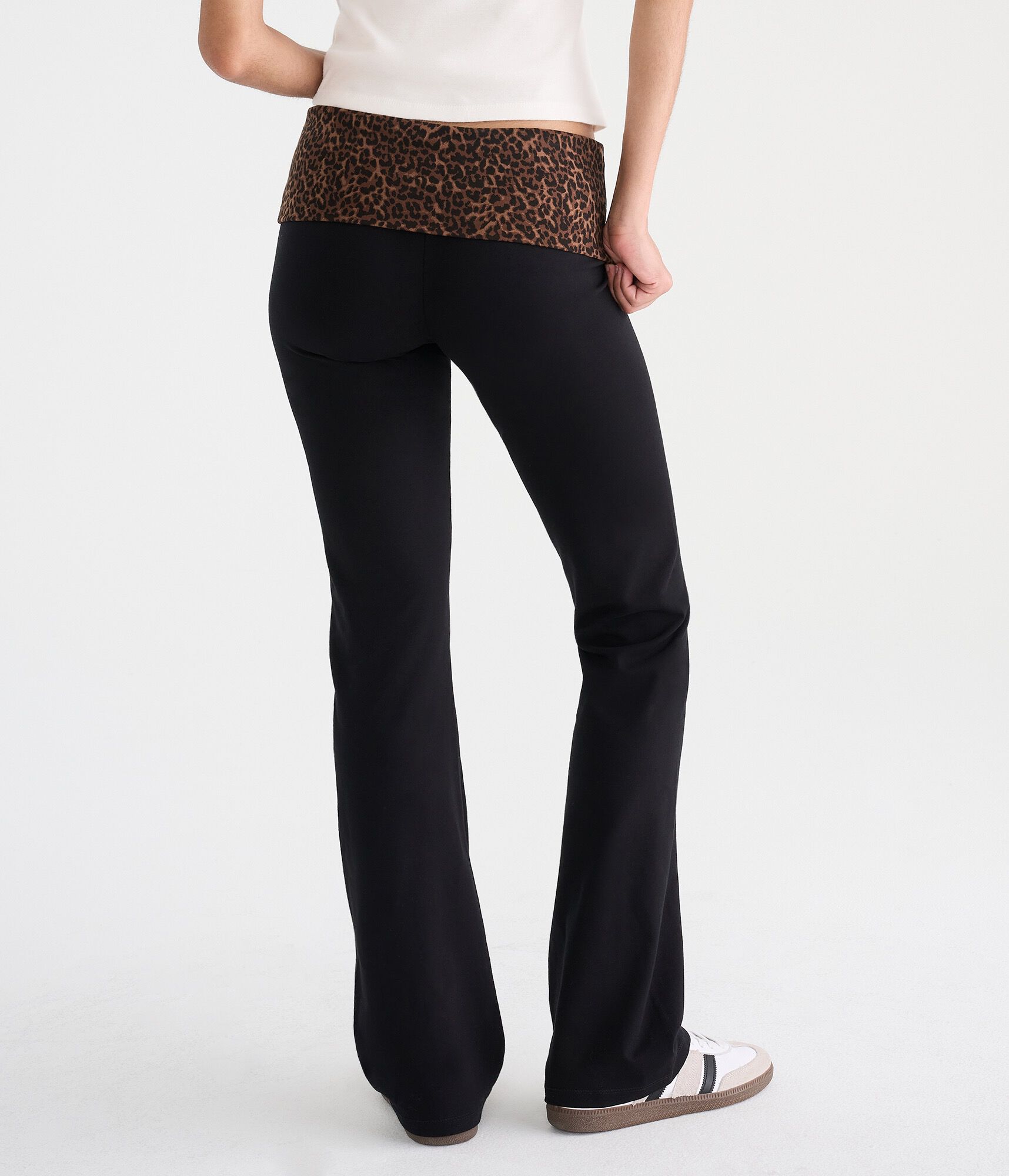 D&eacute;j&agrave; For Aero Leopard Print Low-Rise Fold-Over Flare Pants
