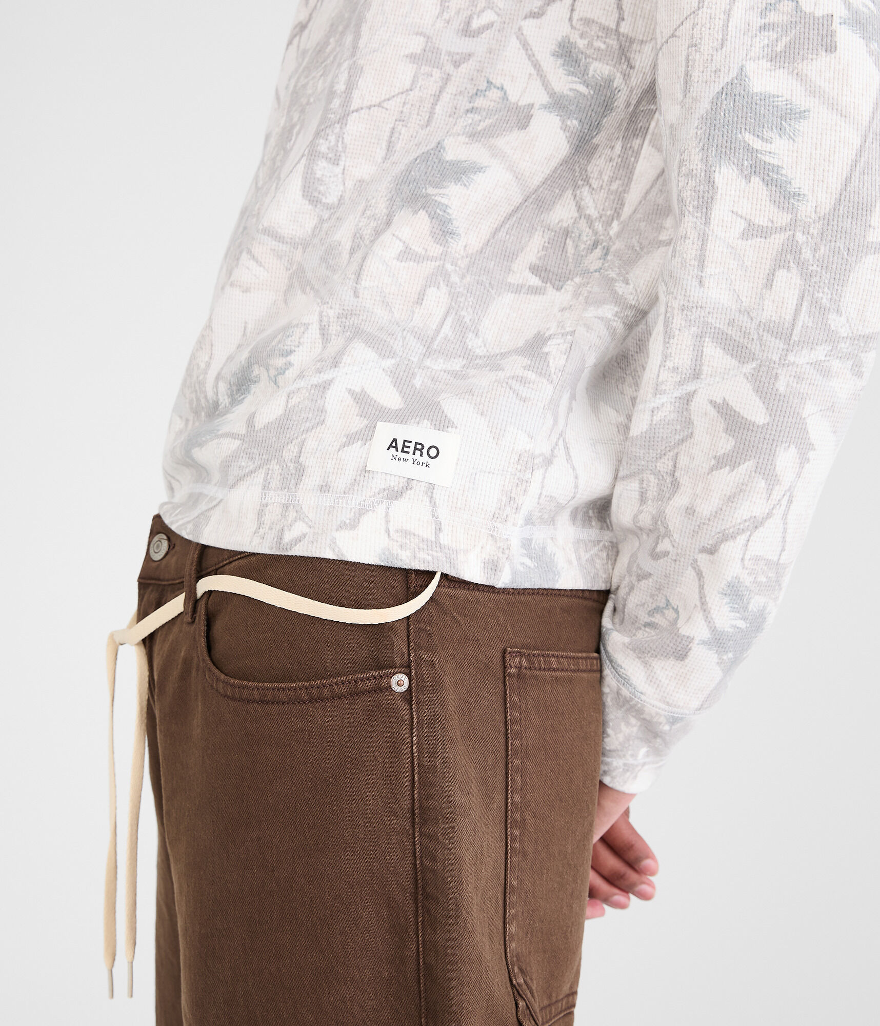 Long Sleeve Forest Camo Boxy Thermal Crew Tee