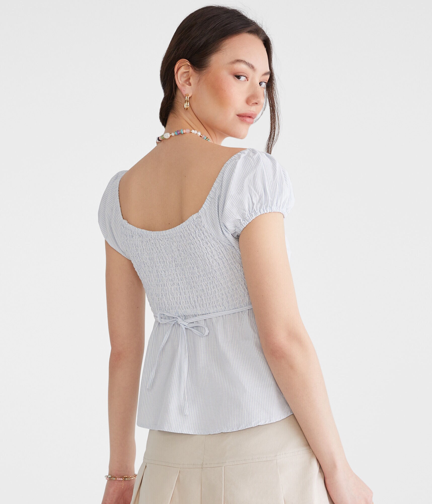 Striped V-Neck Babydoll Top