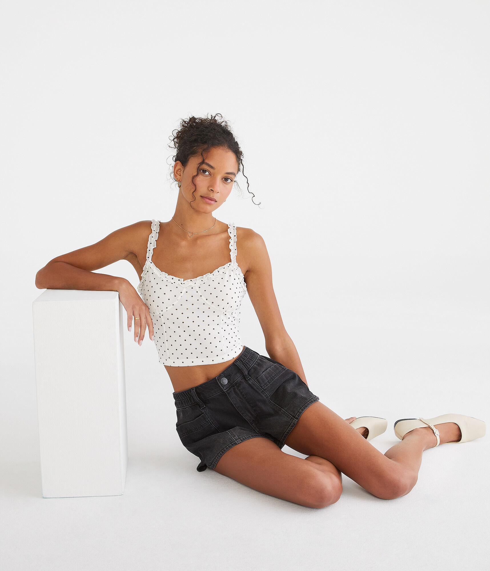 Polka Dot Ruffle Cropped Corset Tank