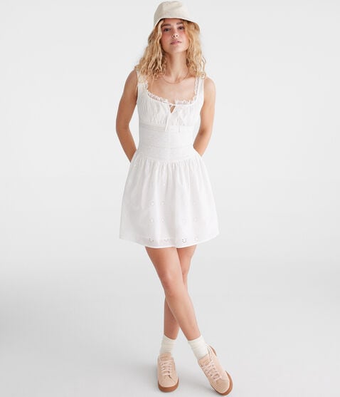 Solid Scoop-Neck Eyelet Fit & Flare Dress Solid Scoop-Neck Eyelet Fit & Flare Dress