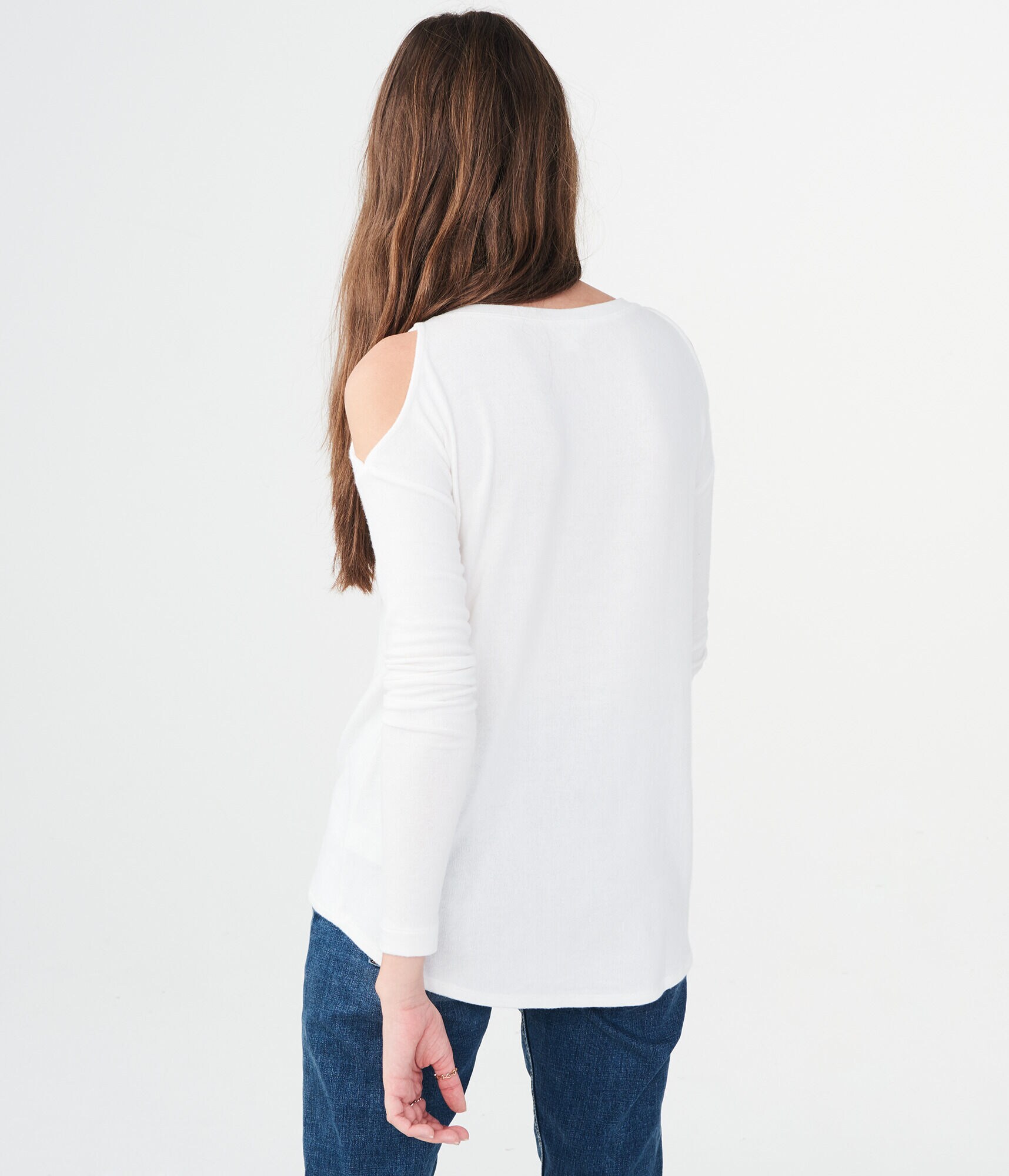 Long Sleeve Lace-Up Cold-Shoulder Top