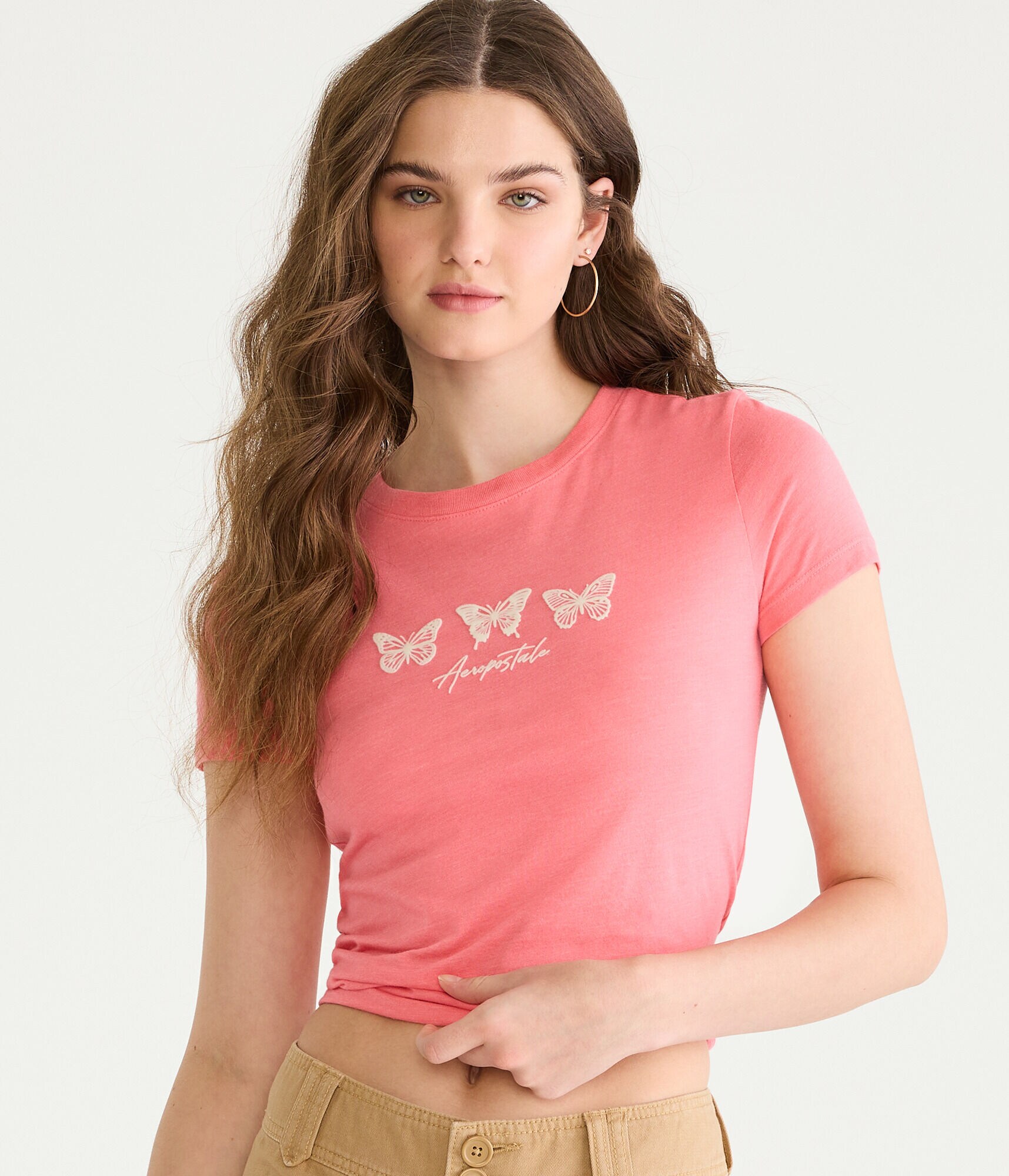 Aeropostale Butterfly Trio Flocked Graphic Tee