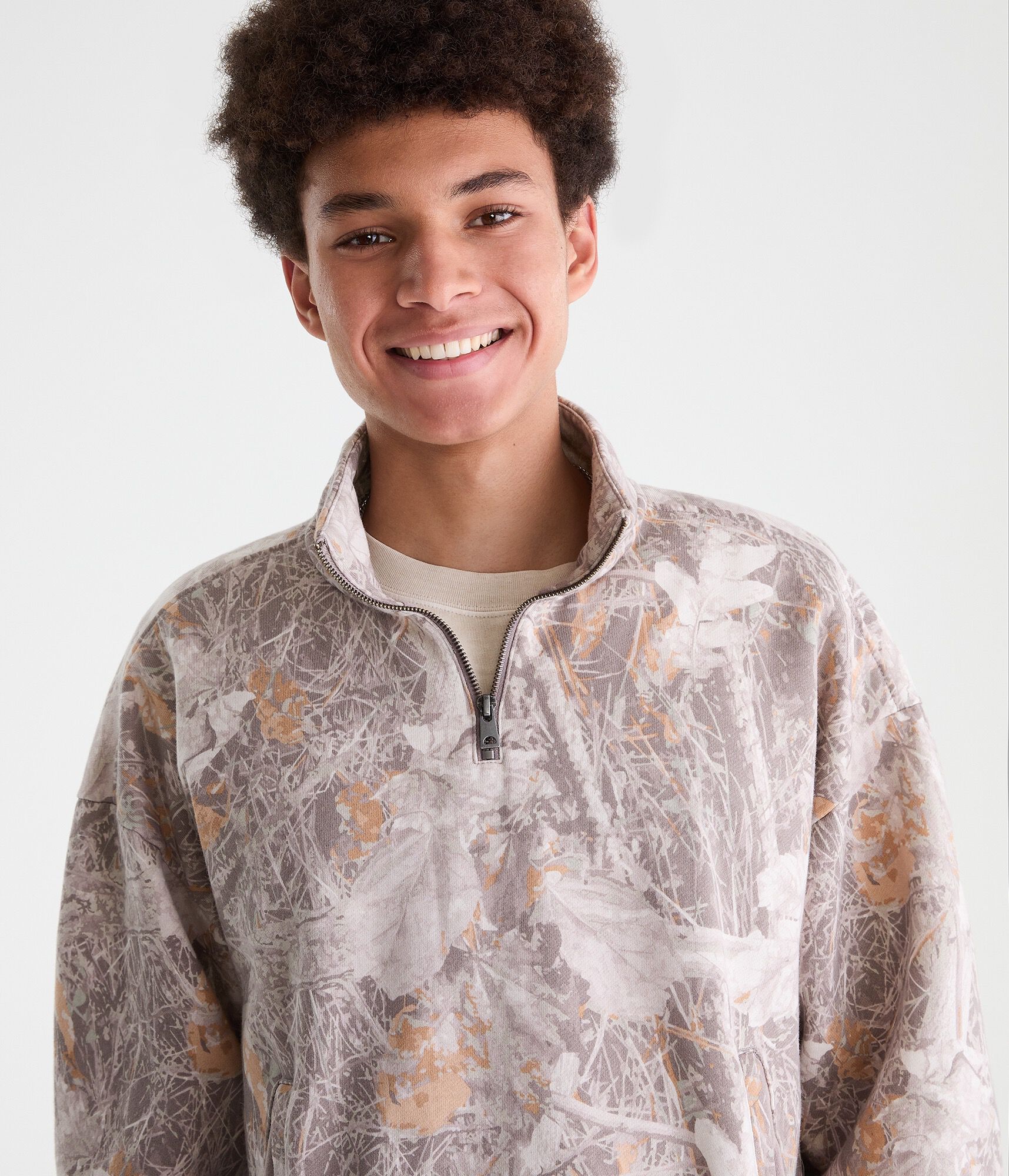 Cloud Soft Forest Camo Boxy Quarter-Zip Sweatshirt