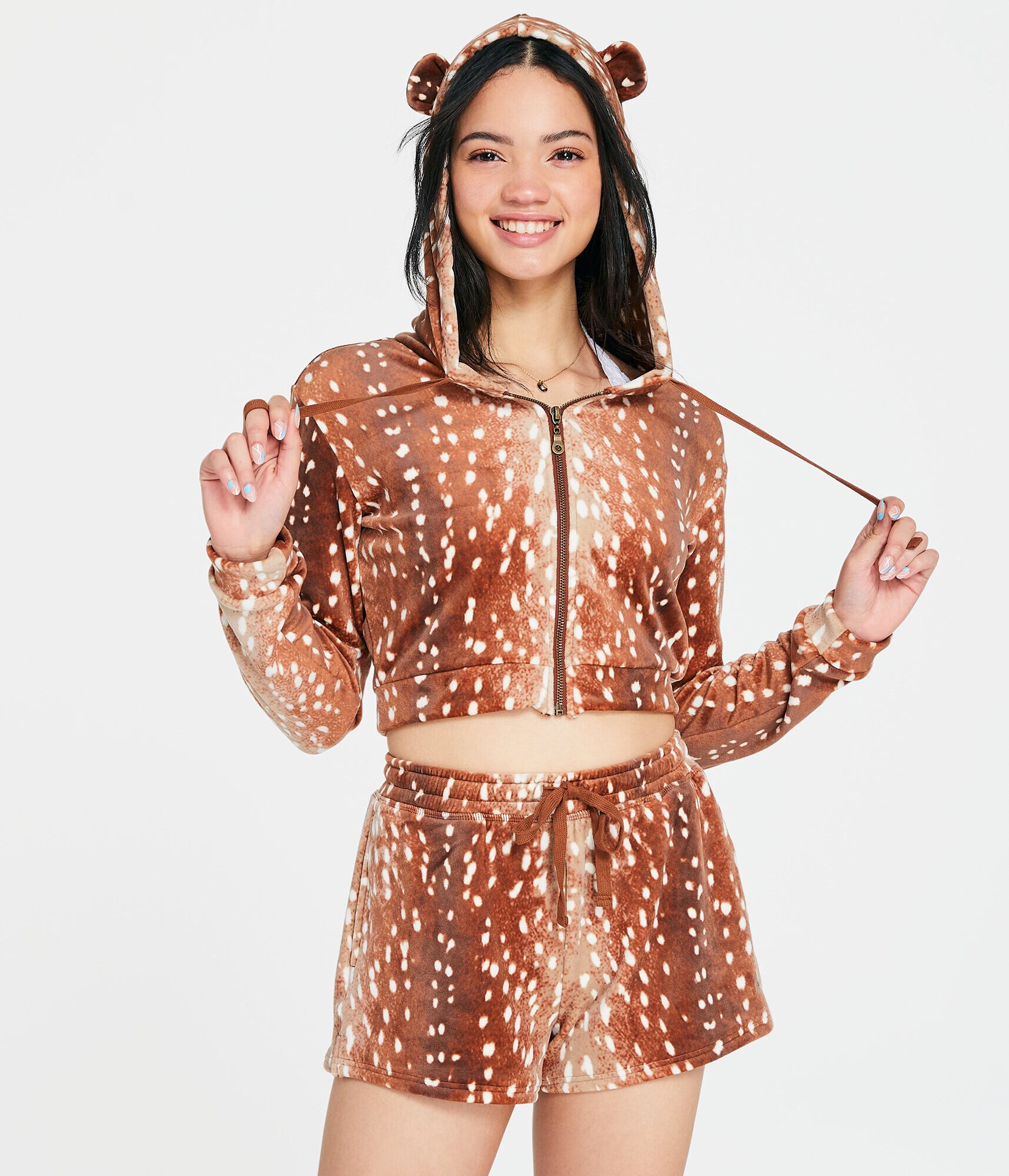 Critter Velour Cropped Full-Zip Sleep Hoodie