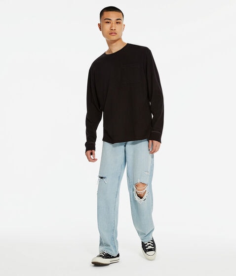 Long Sleeve Washed Pocket Crew Tee
