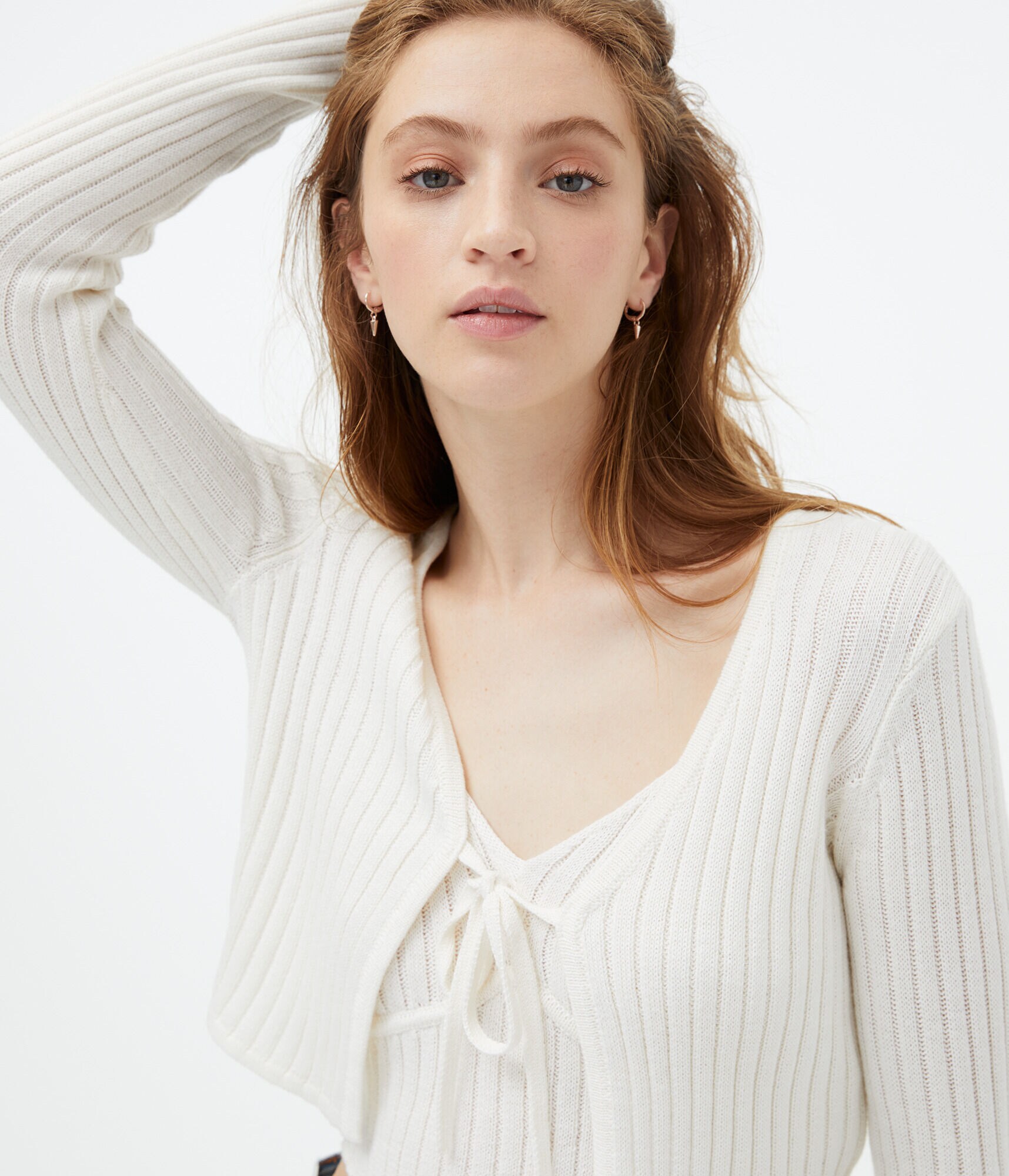 Ribbed Tie-Front Cropped Cardigan