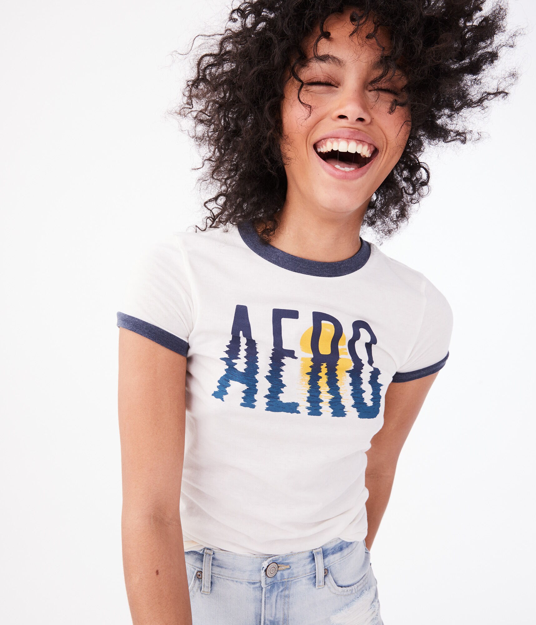 Aero Sunset Over Water Ringer Graphic Tee