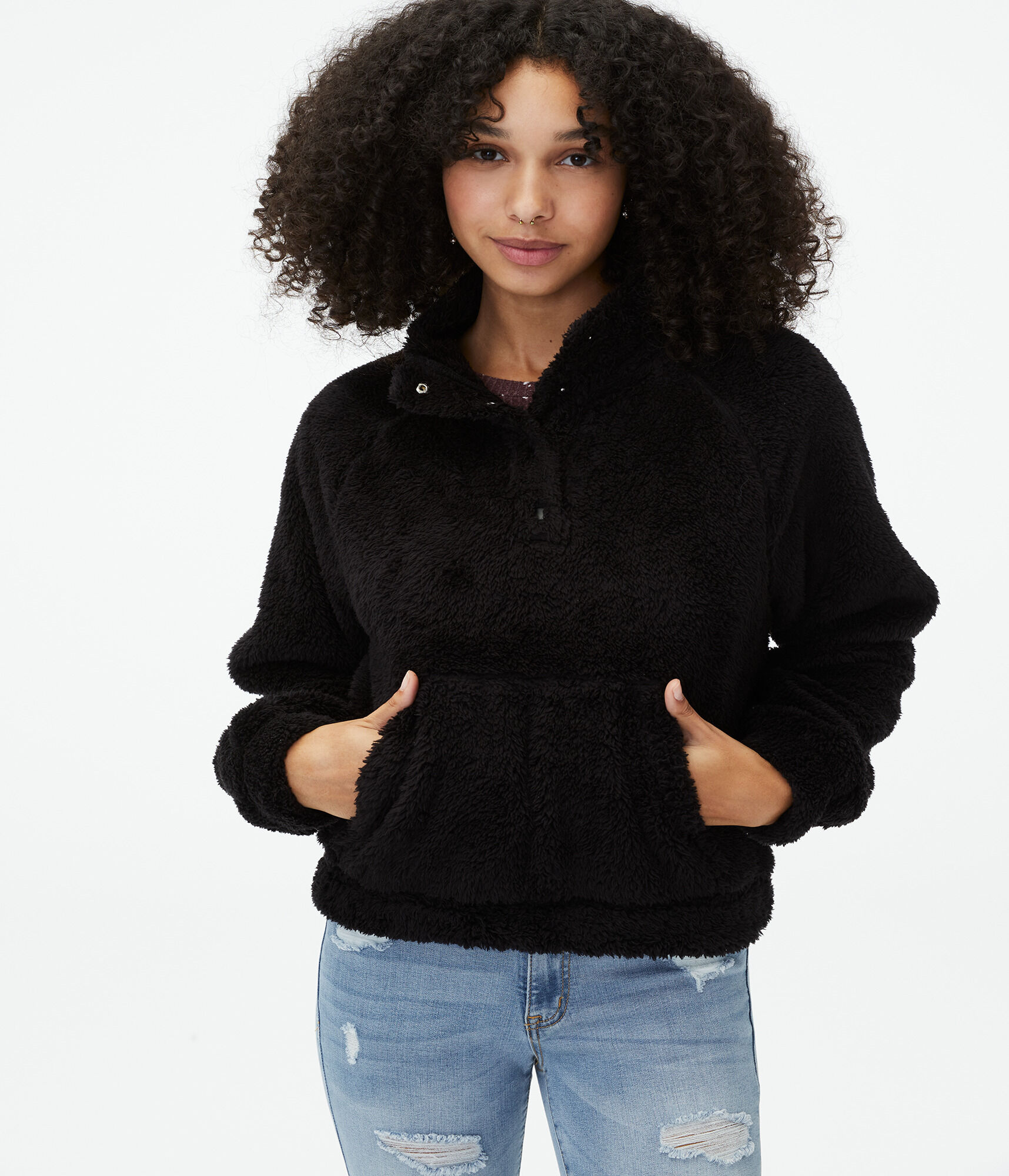 Cozy Mock-Neck Sherpa Fleece Pullover