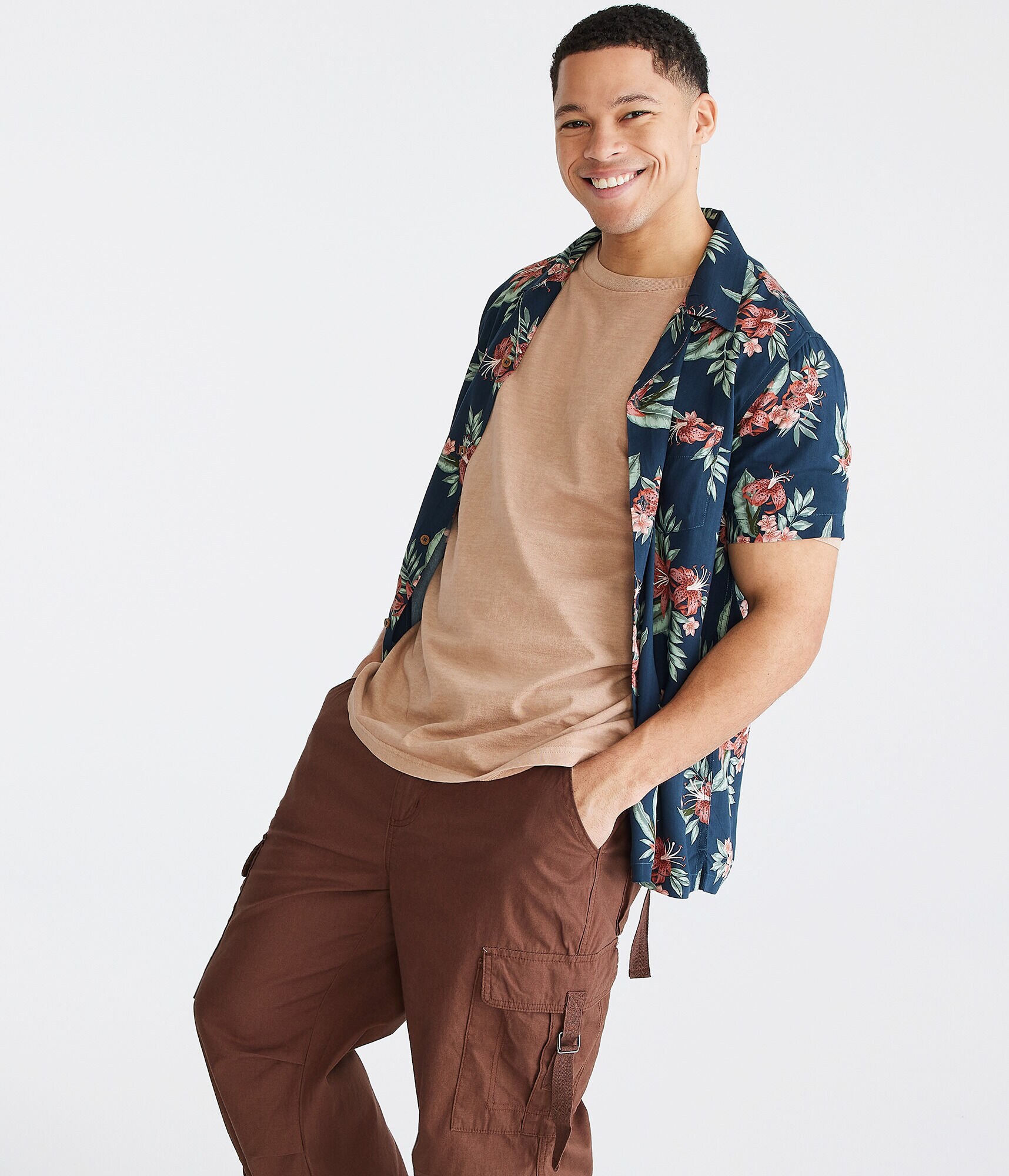 Tropical Floral Print Camp Shirt