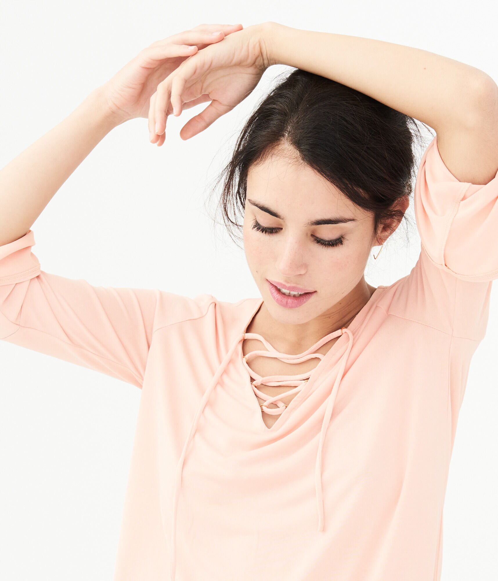 Long Sleeve Lace-Up Peasant Top