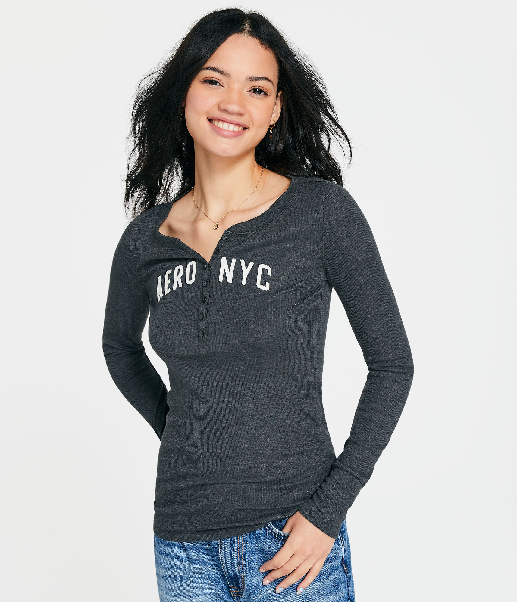 Long Sleeve Aero NYC Graphic Henley