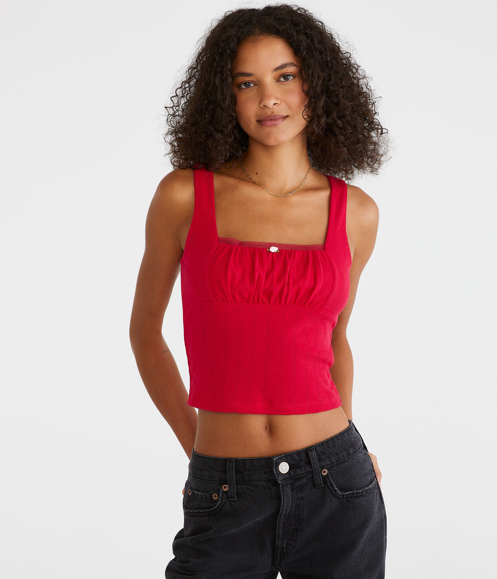 Solid Square-Neck Cropped Tank
