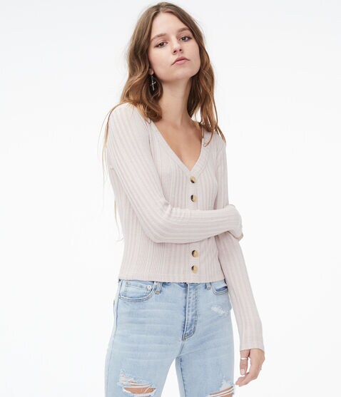 Long Sleeve Buttoned V-Neck Top