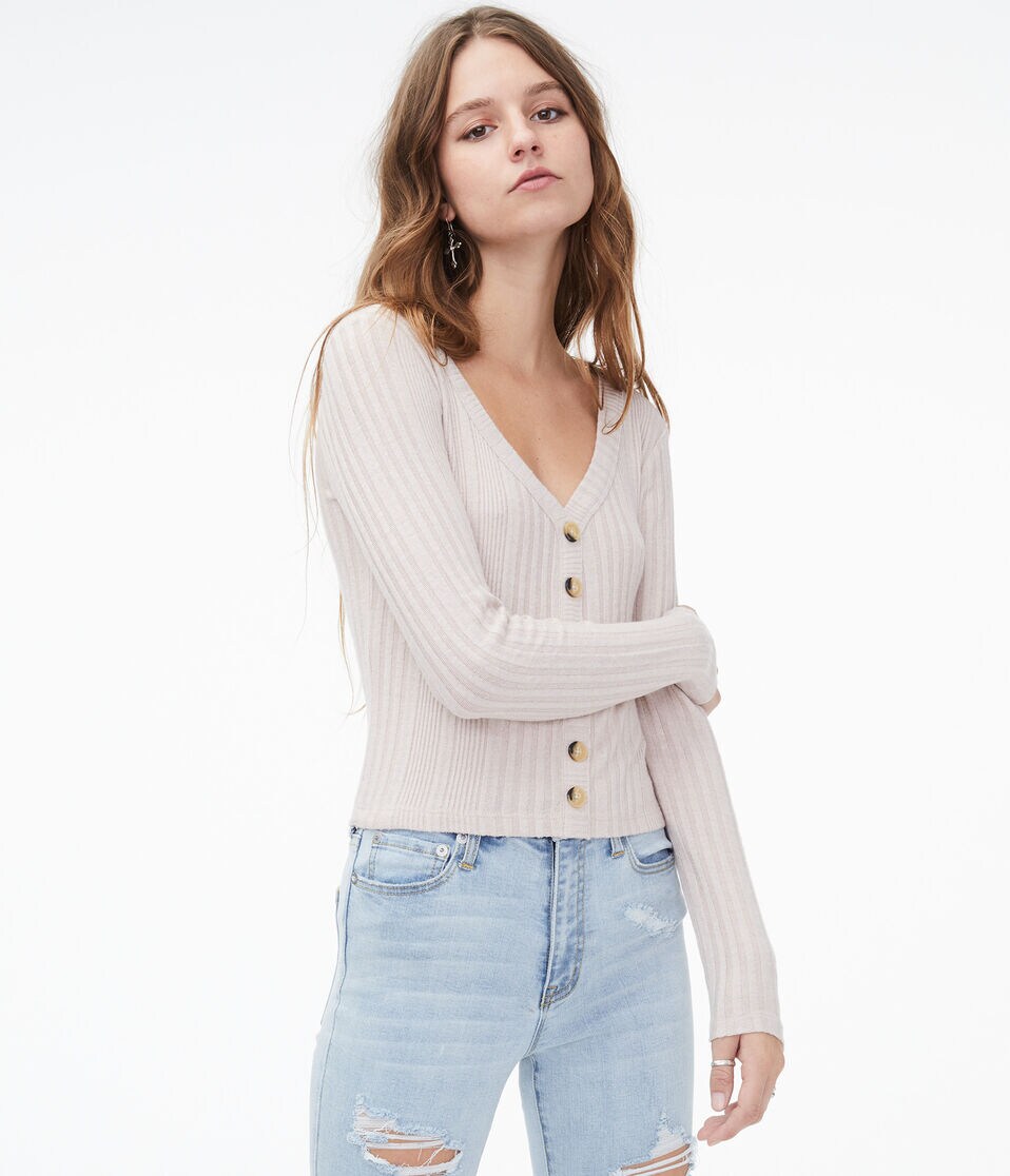 Long Sleeve Buttoned V-Neck Top