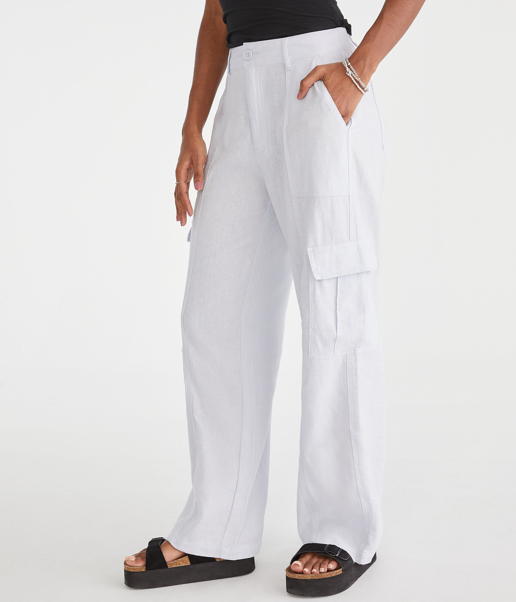 Linen Wide Leg Cargo Pants