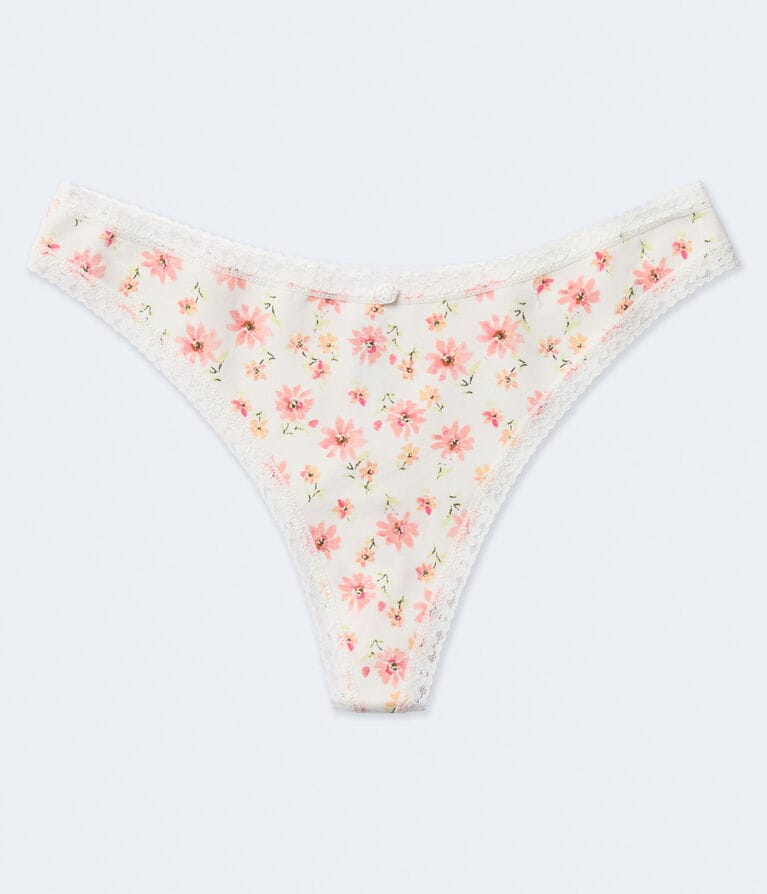 Floral Lace-Trim Thong