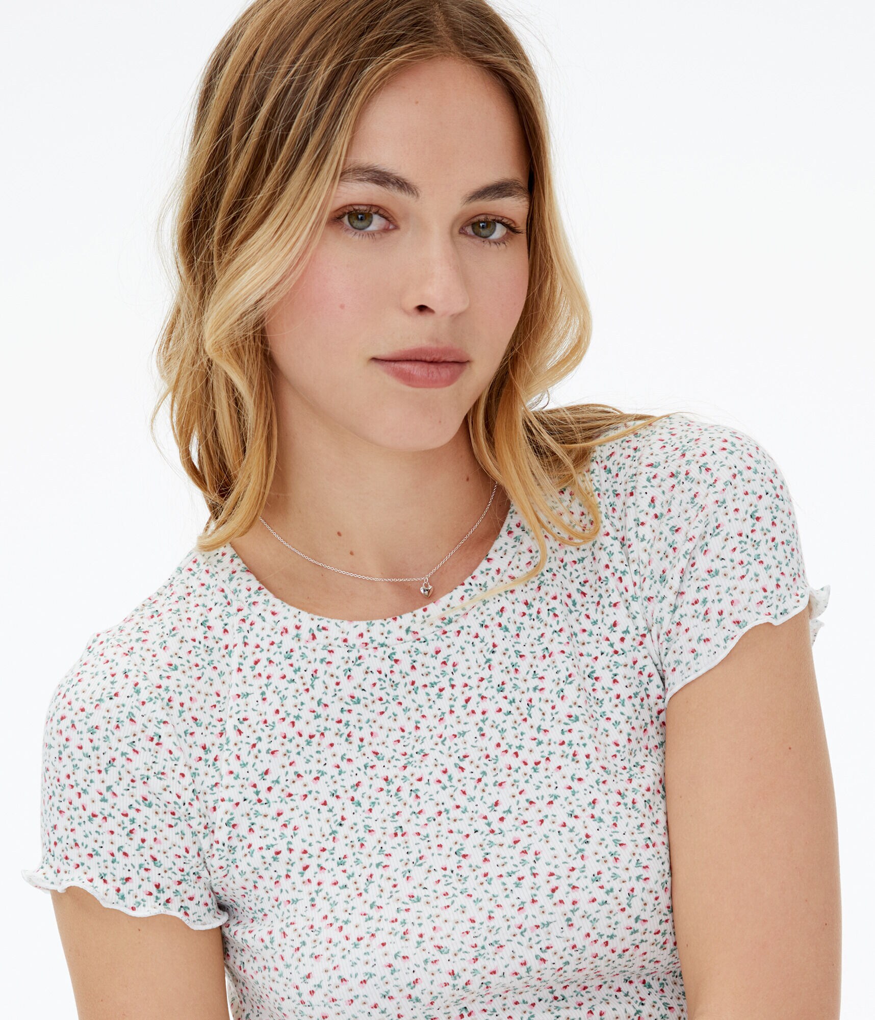 Floral Ribbed Cropped Shrunken Tee
