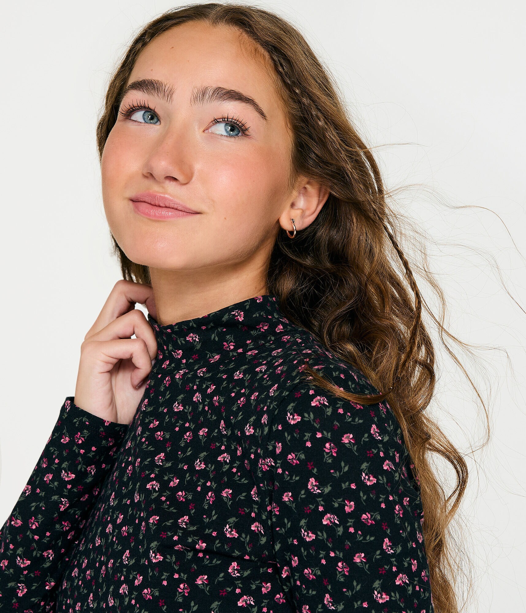 Long Sleeve Floral Mock-Neck Crop Top