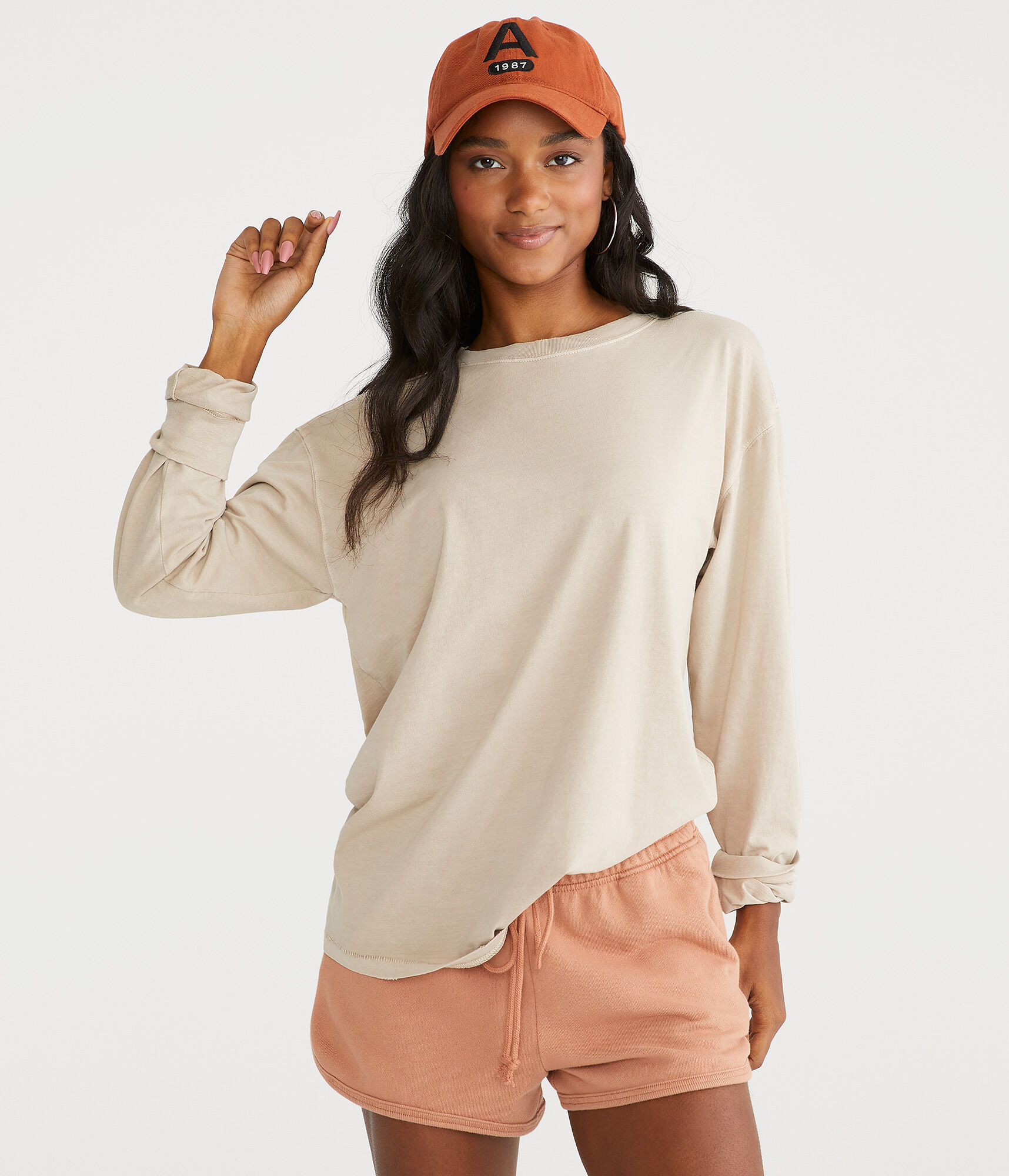 Long Sleeve Washed Loose Fit Crew Tee