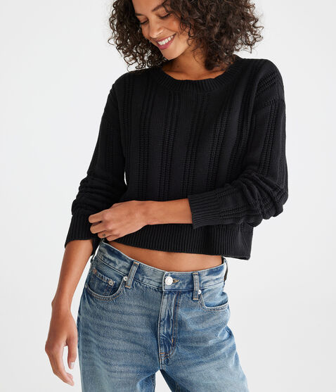 Ribbed Cropped Crew Sweater