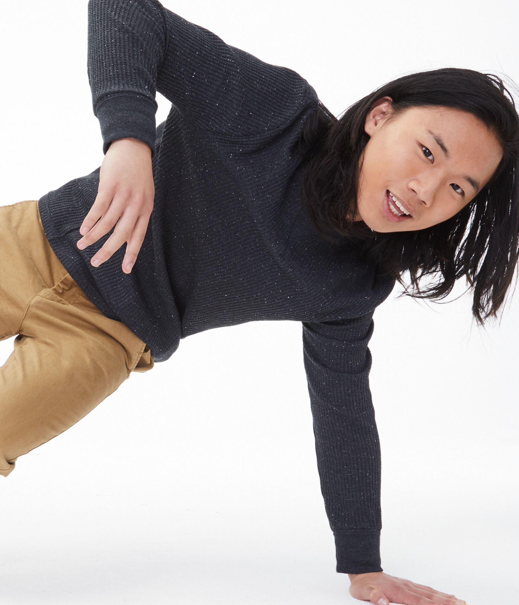 Long Sleeve Solid Crew Neck Thermal Tee