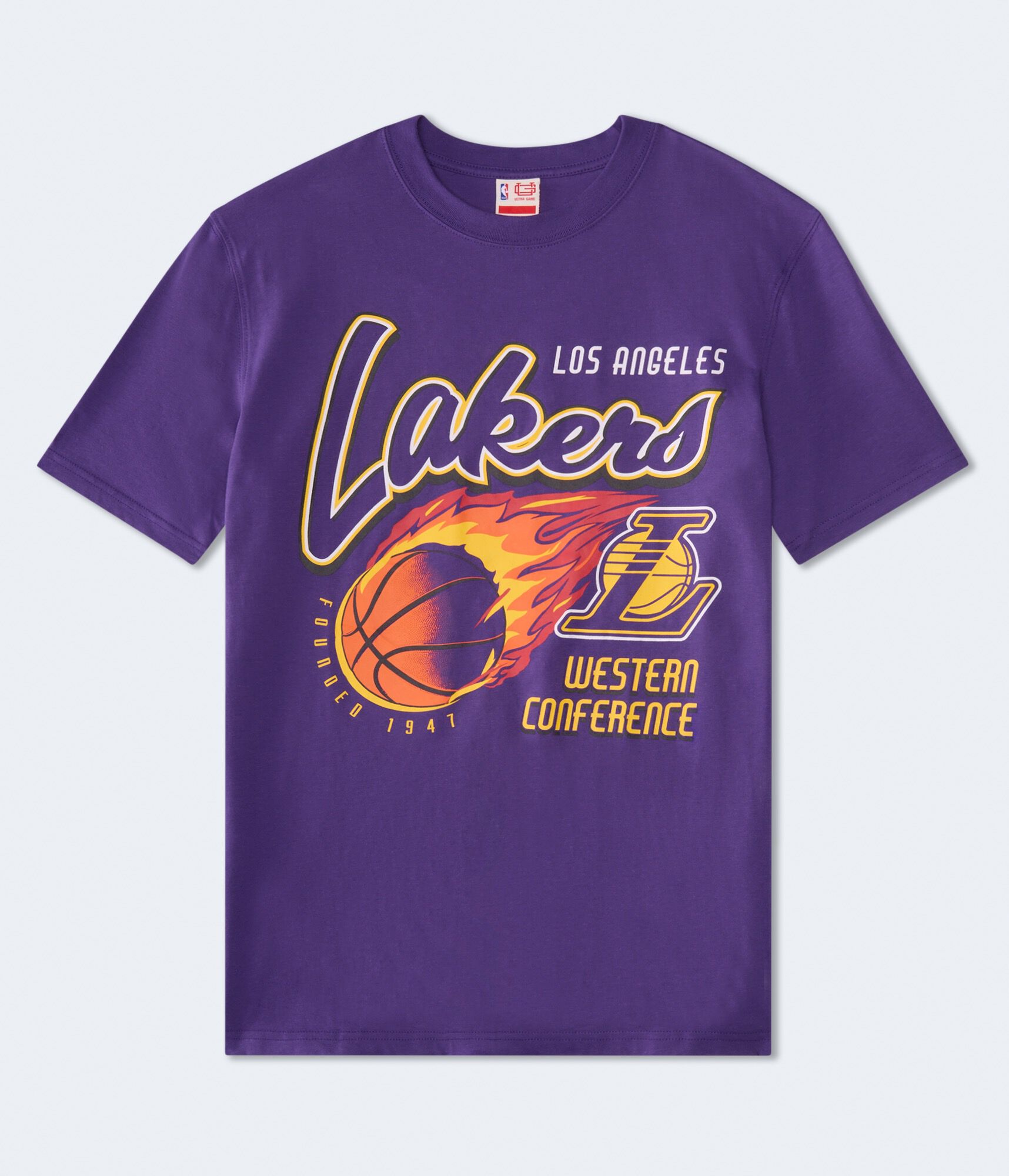 Los Angeles Lakers Flaming Basketball Relaxed Graphic Tee