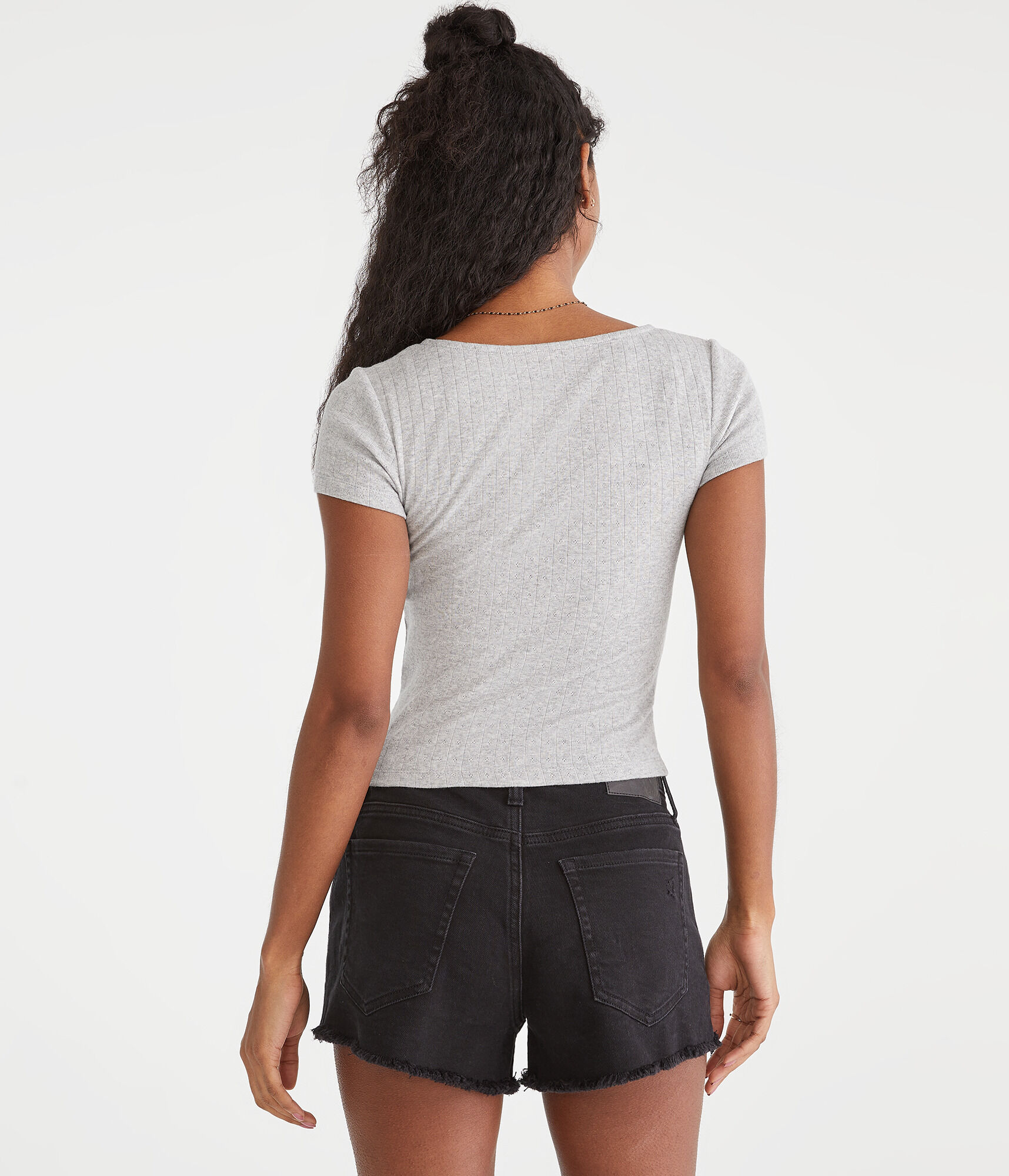 Pointelle Cinch V-Neck Top
