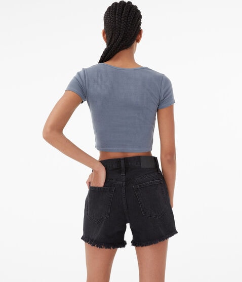 Ribbed Cropped Henley*** Ribbed Cropped Henley***
