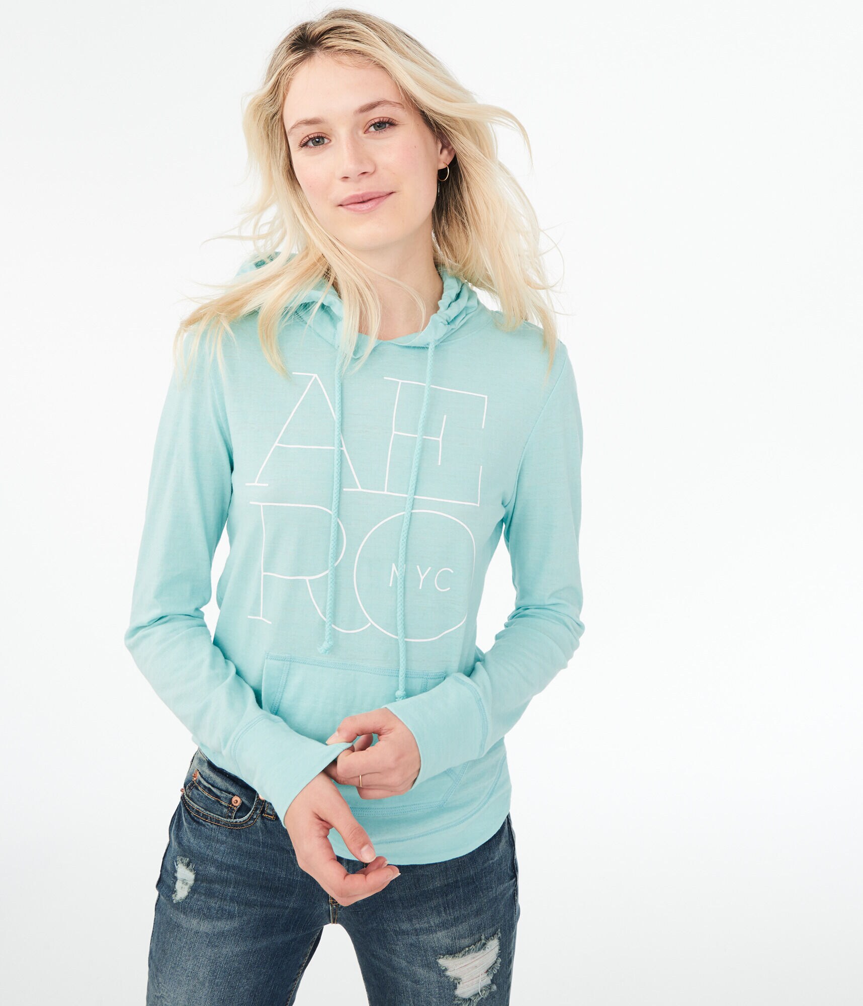 Long Sleeve Stacked Aero Logo Hooded Top***