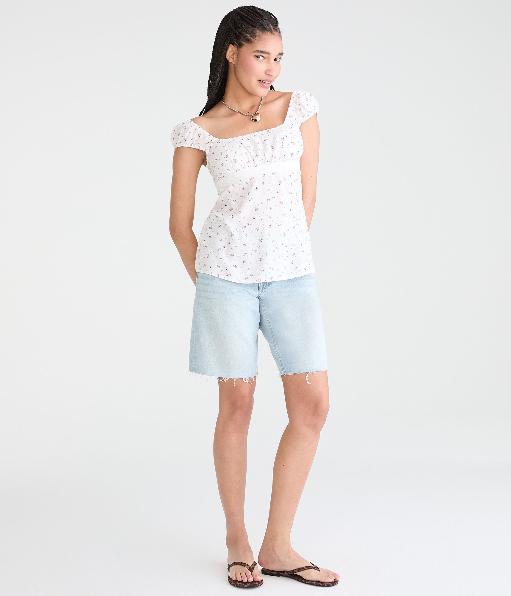 Printed Tie-Back Babydoll Top