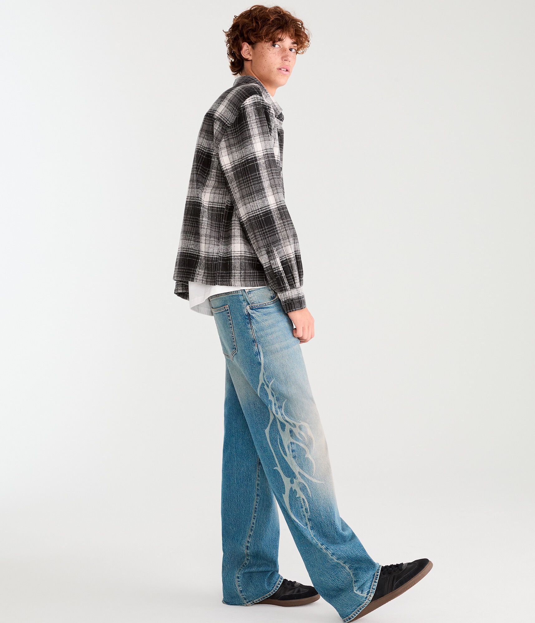 Long Sleeve Plaid Boxy Flannel Shirt