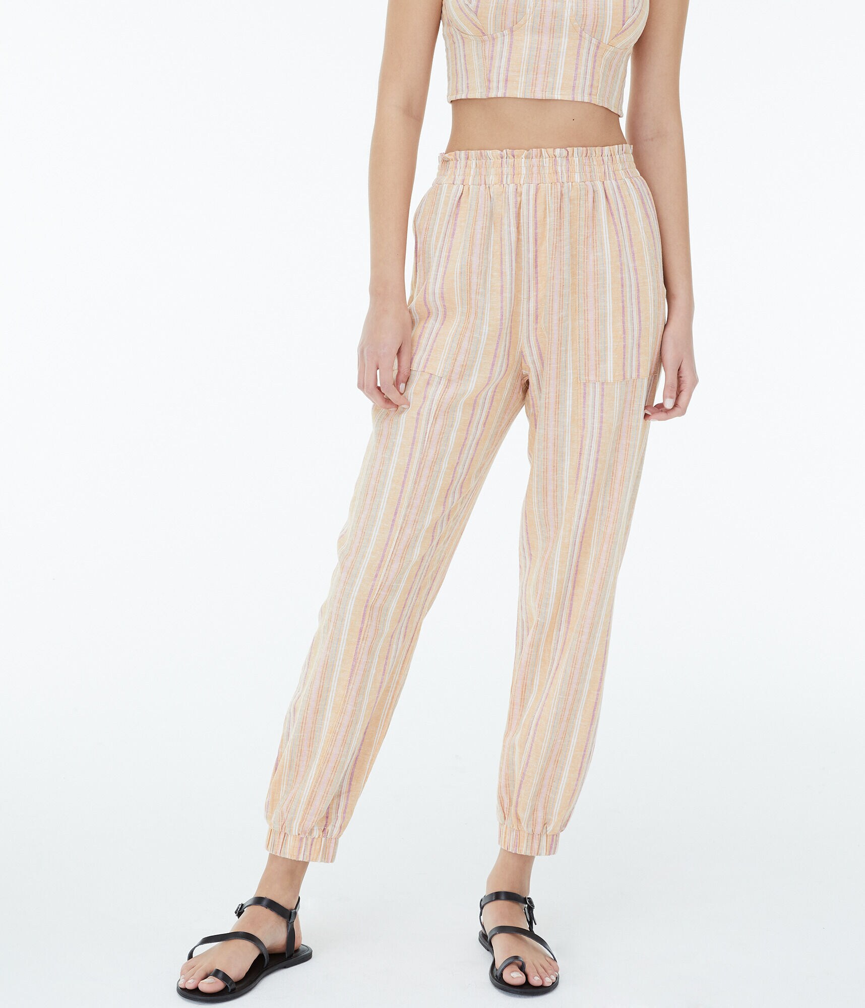 Striped High-Rise Woven Pants***