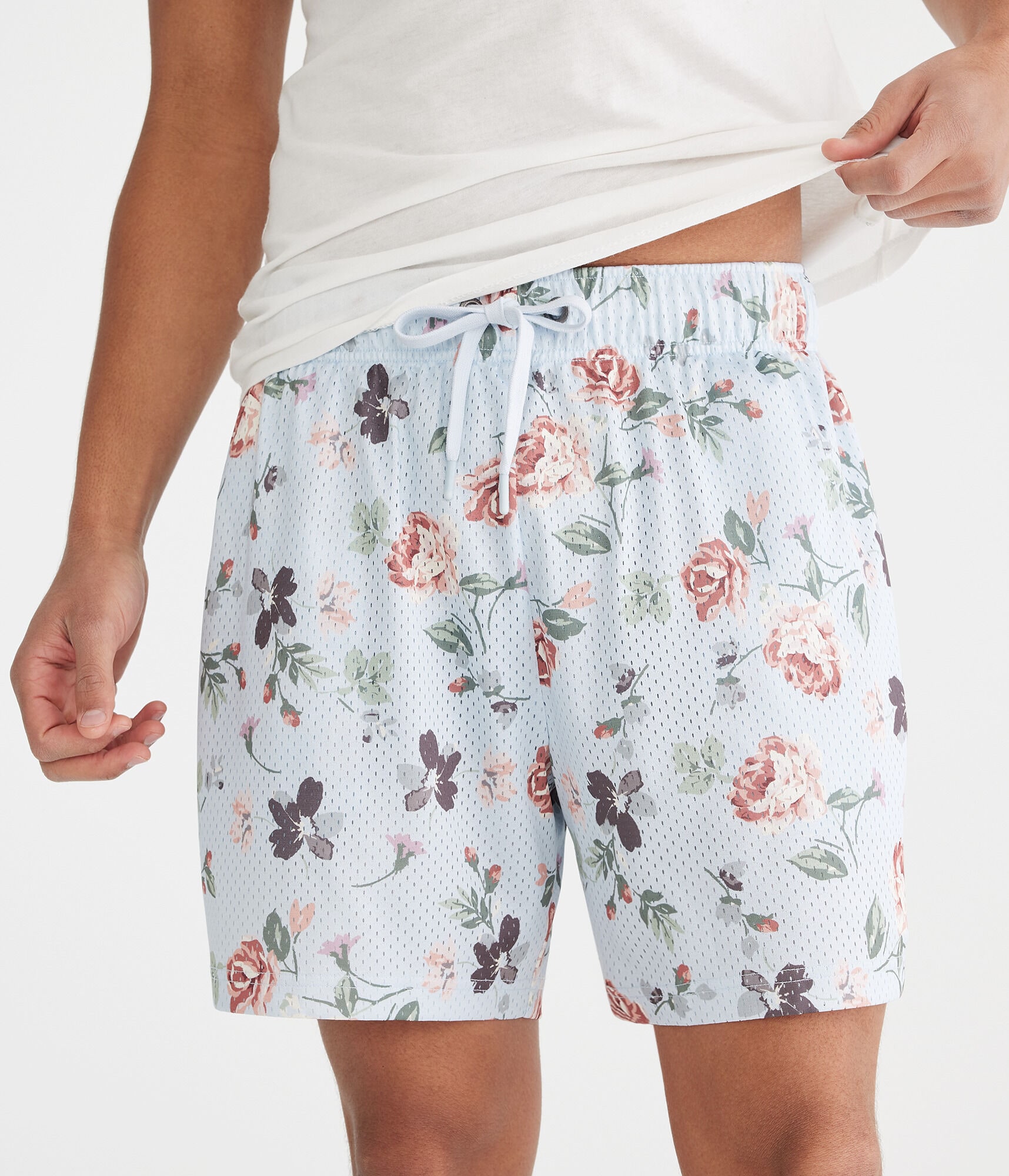 Floral Print Mesh Shorts 6"