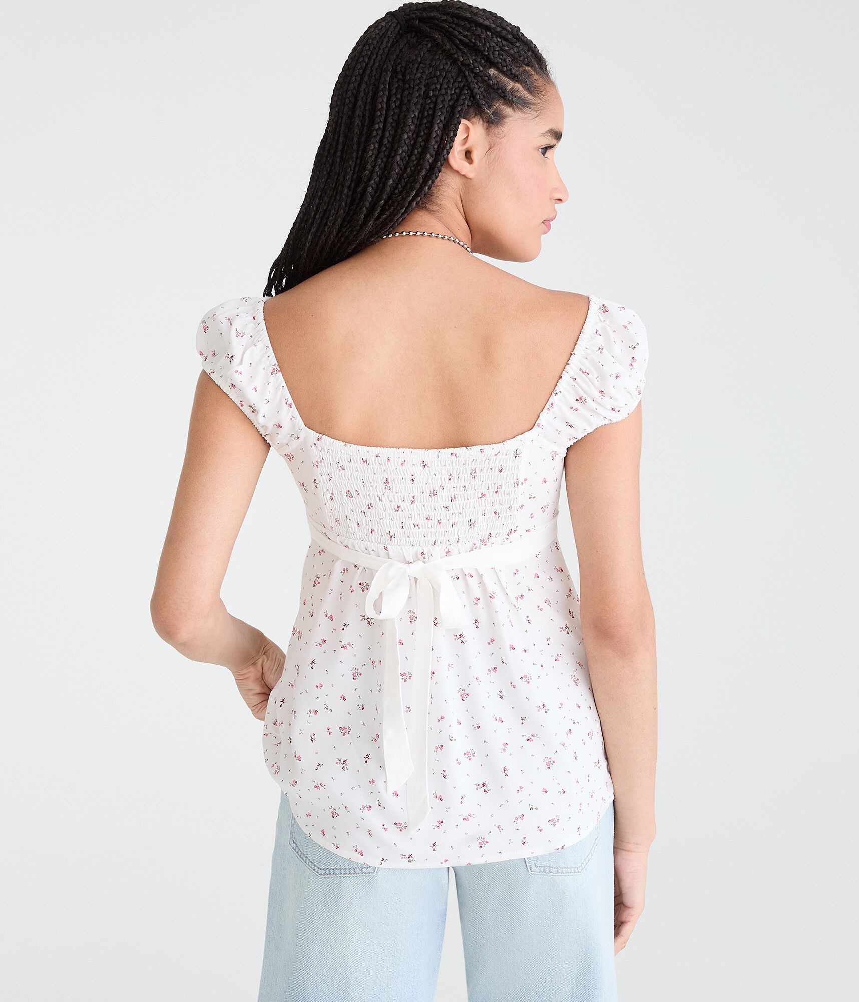 Printed Tie-Back Babydoll Top