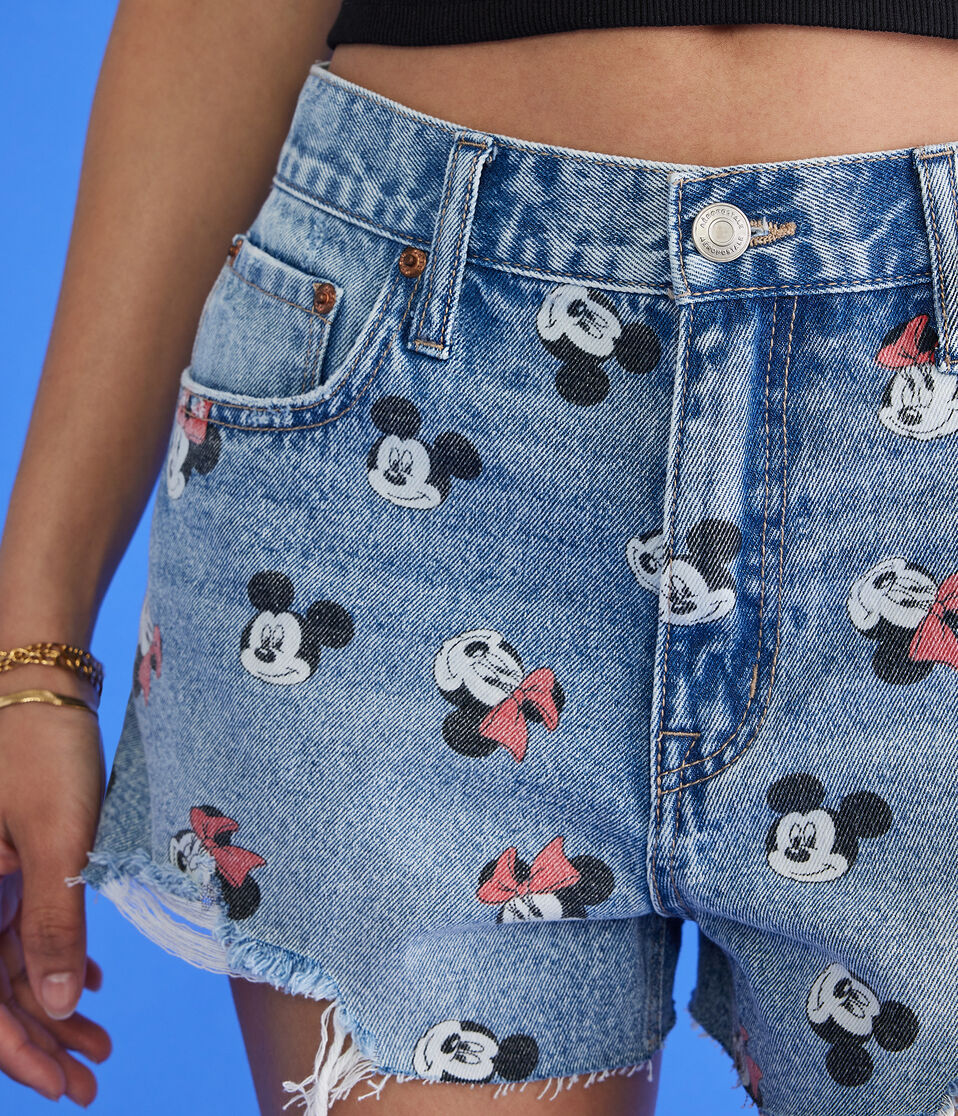 Mickey & Friends | Aero High-Rise Mickey Mouse & Minnie Mouse Denim Shorty Shorts