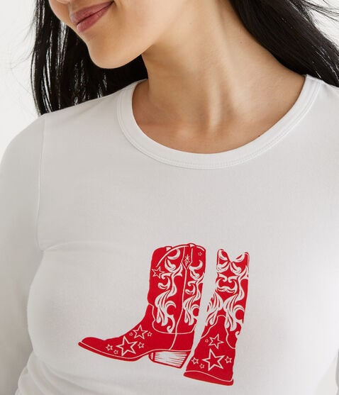 Long Sleeve Cowboy Boots Graphic Baby Tee