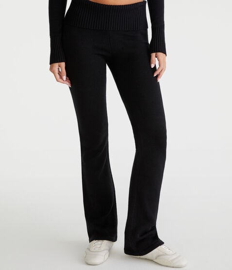 Flare Mid-Rise Fold-Over Sweater Pants Flare Mid-Rise Fold-Over Sweater Pants