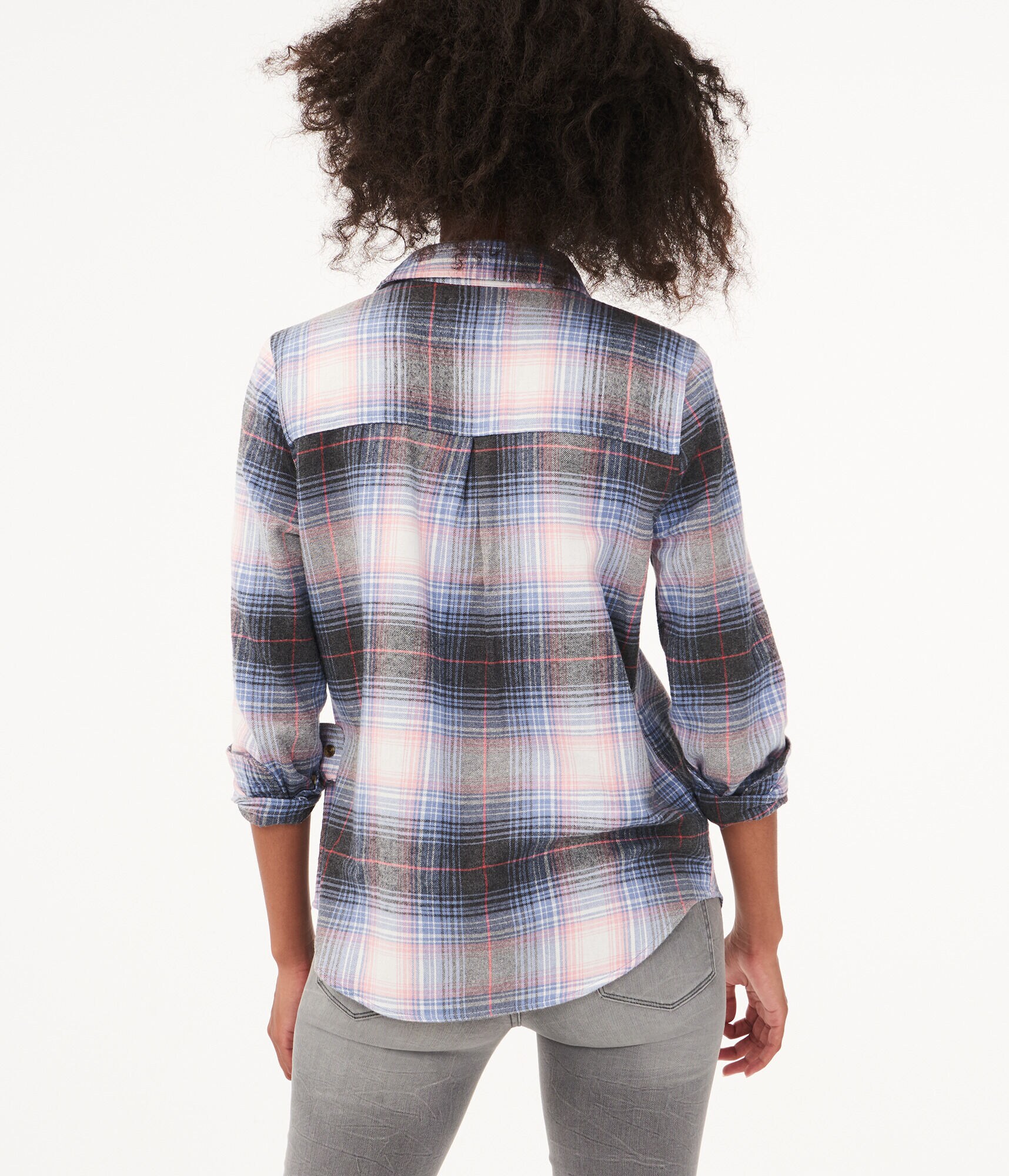 Long Sleeve Plaid Boyfriend Button-Down Shirt