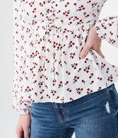 Long Sleeve Floral Lace-Up Woven Top